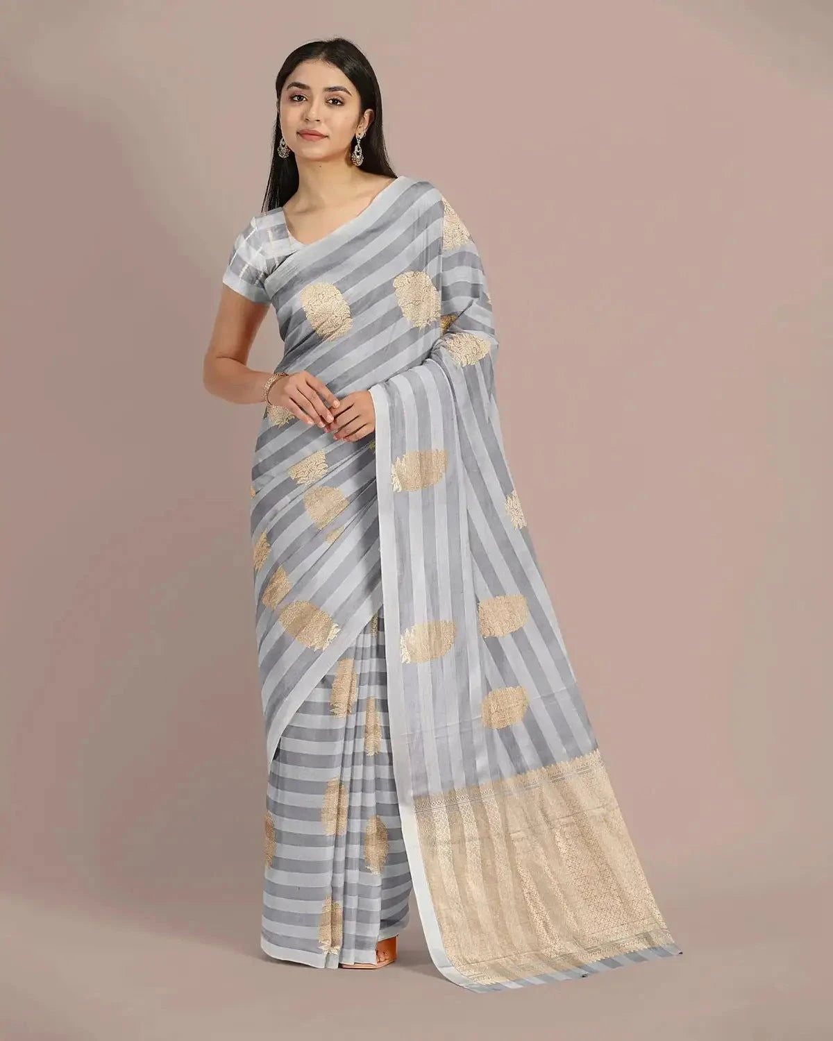 Grey Banarasi Satin Saree - Pallodstore