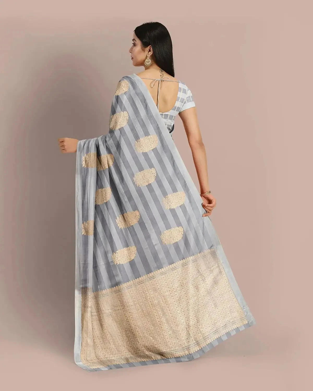 Grey Banarasi Satin Saree - Pallodstore