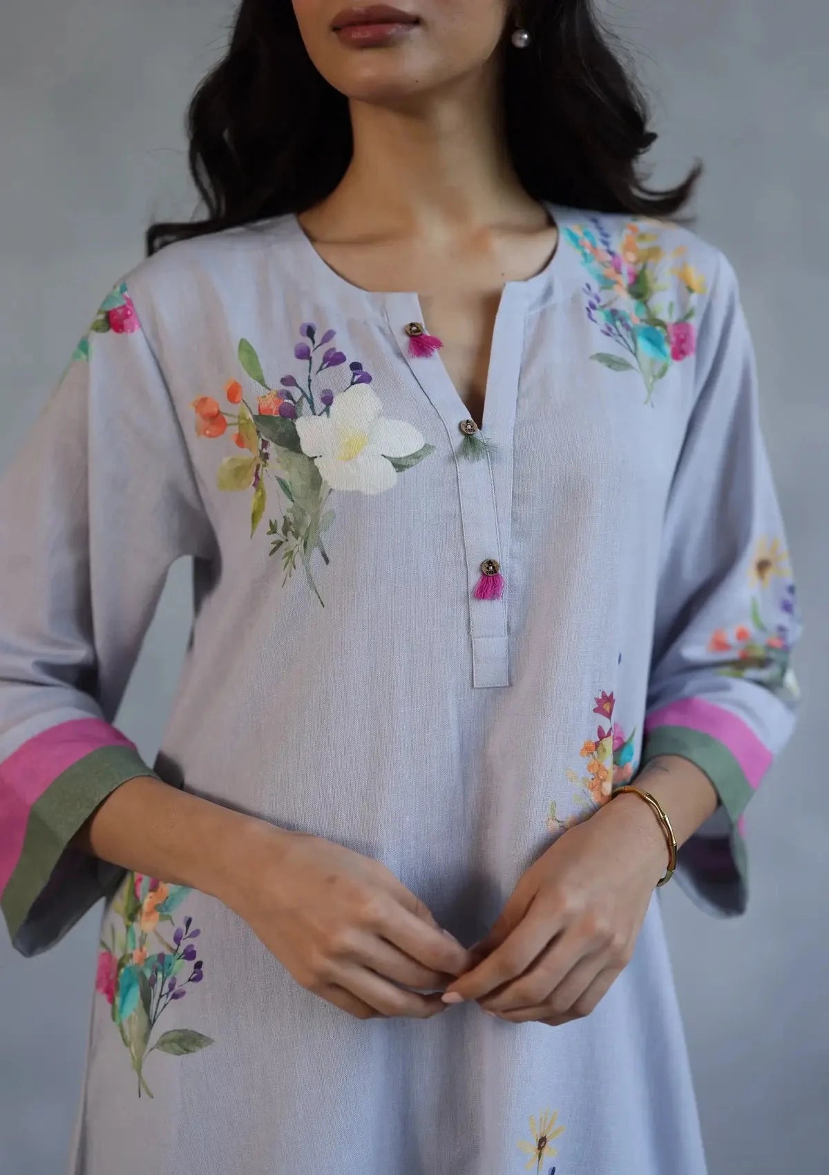 Grey Bloom Kurta Set - Pallodstore