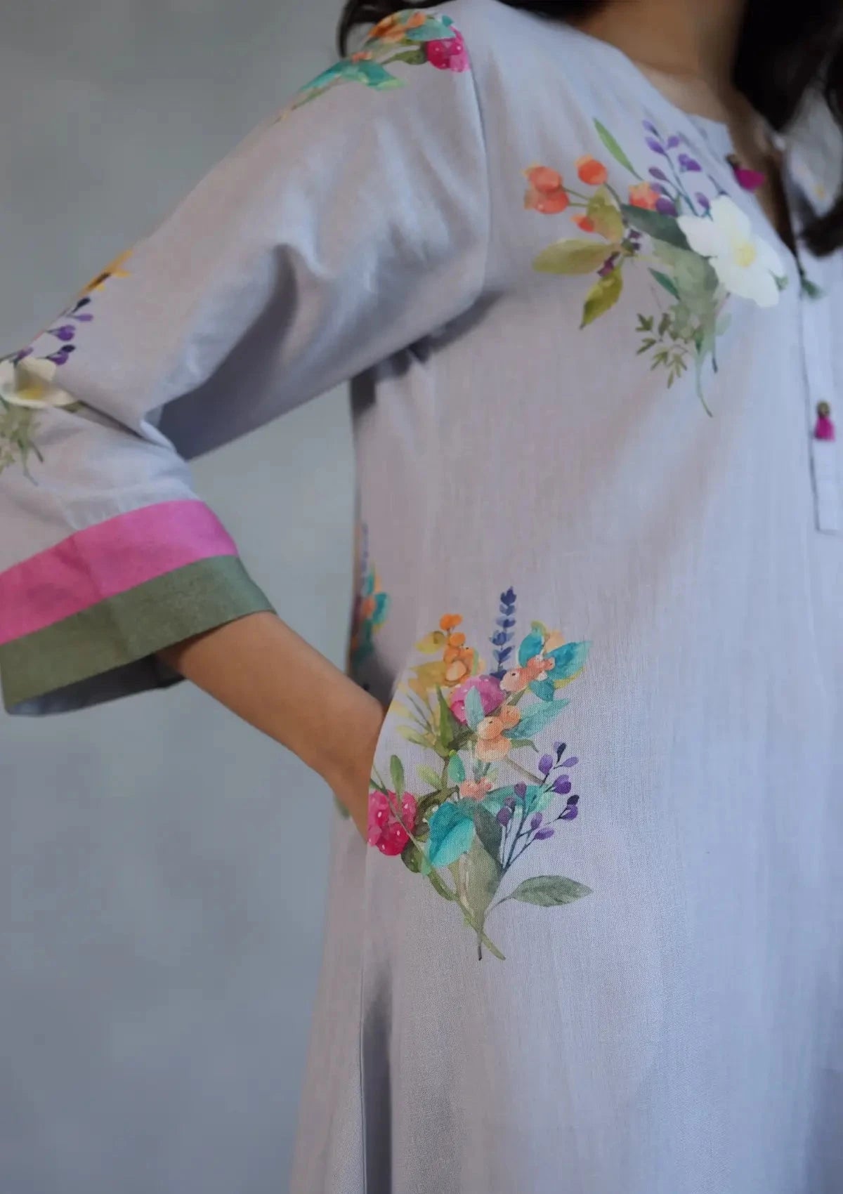 Grey Bloom Kurta Set - Pallodstore