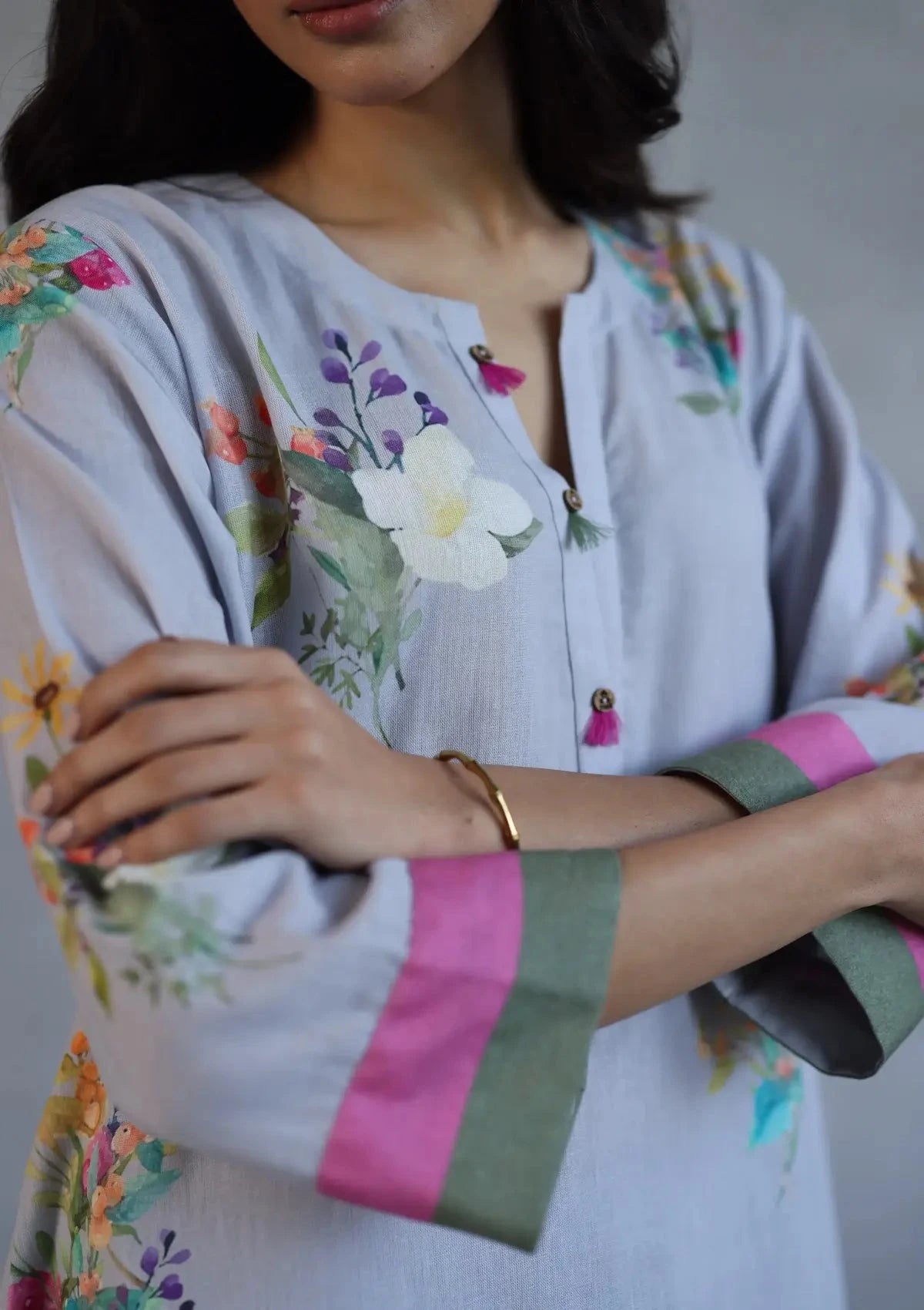 Grey Bloom Kurta Set - Pallodstore