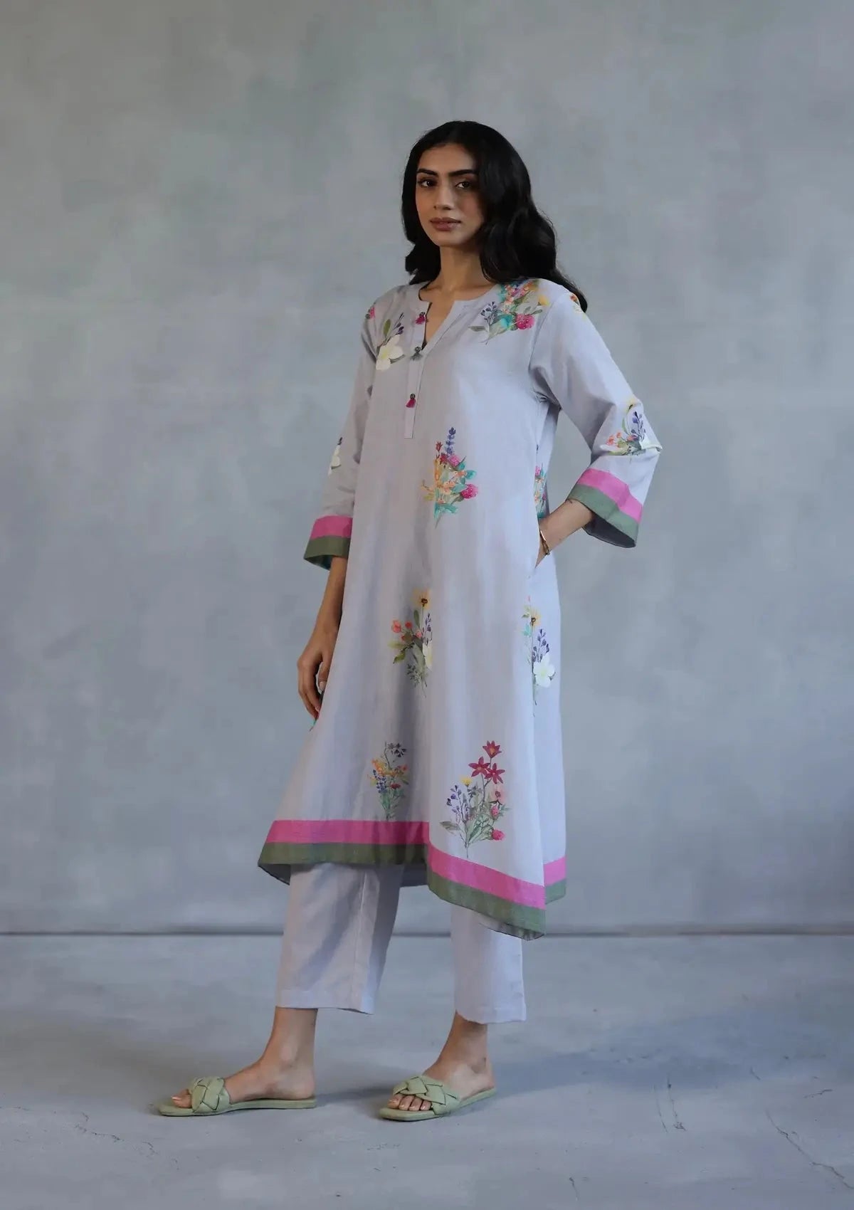 Grey Bloom Kurta Set - Pallodstore