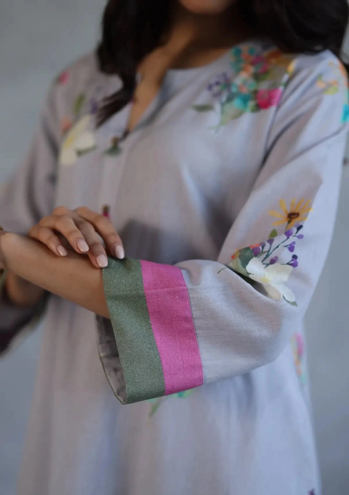 Grey Bloom Kurta Set - Pallodstore