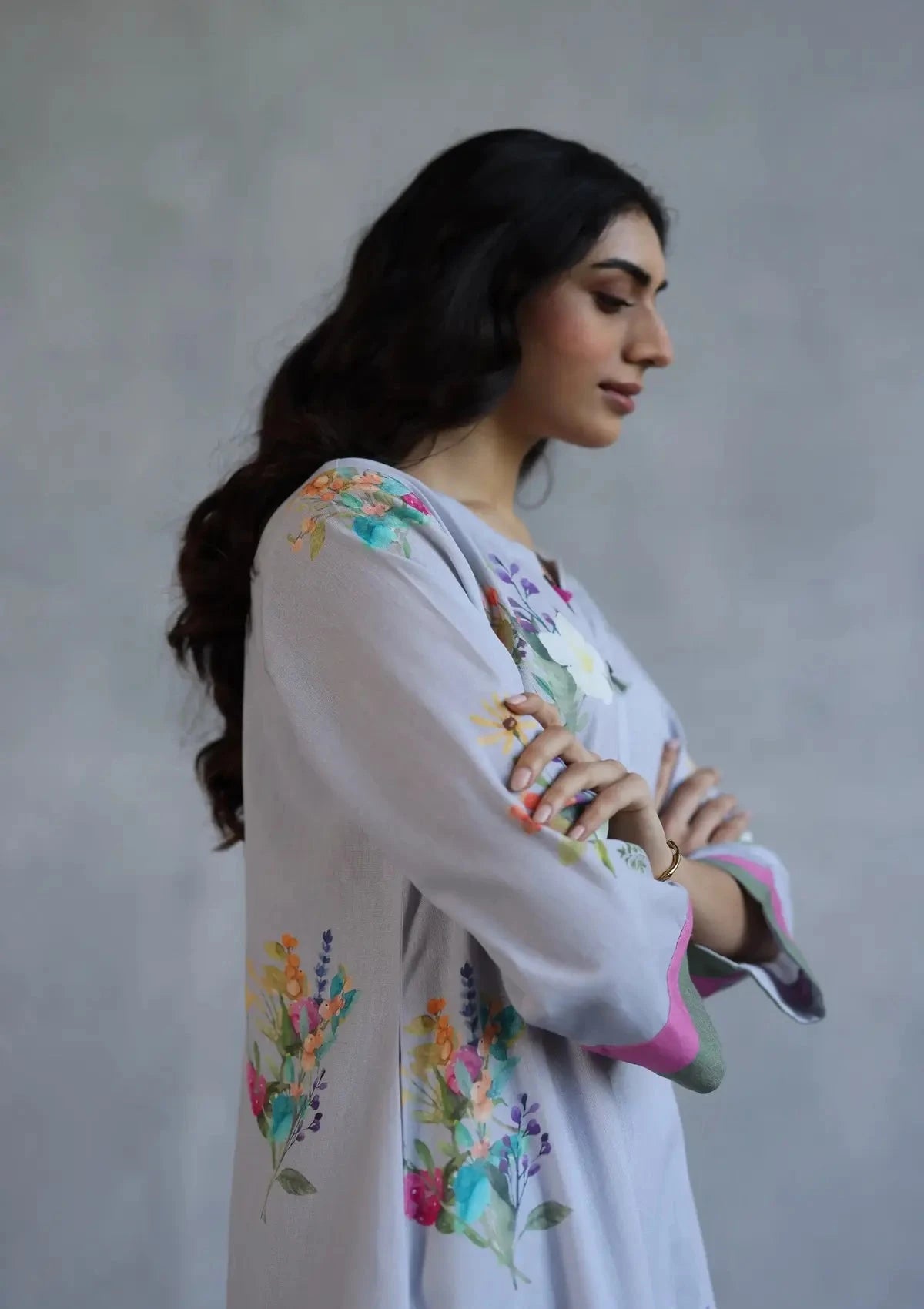 Grey Bloom Kurta Set - Pallodstore