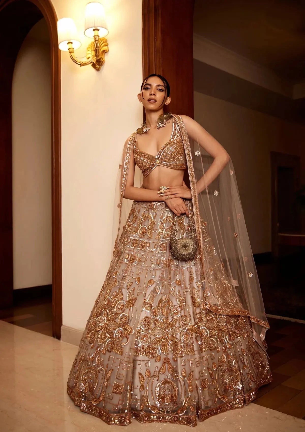 Grey Gold Lehenga - Pallodstore