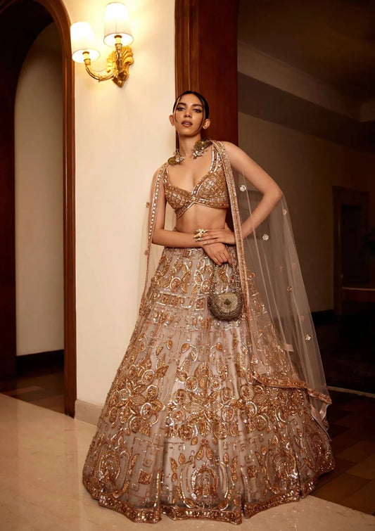 Grey Gold Lehenga - Pallodstore