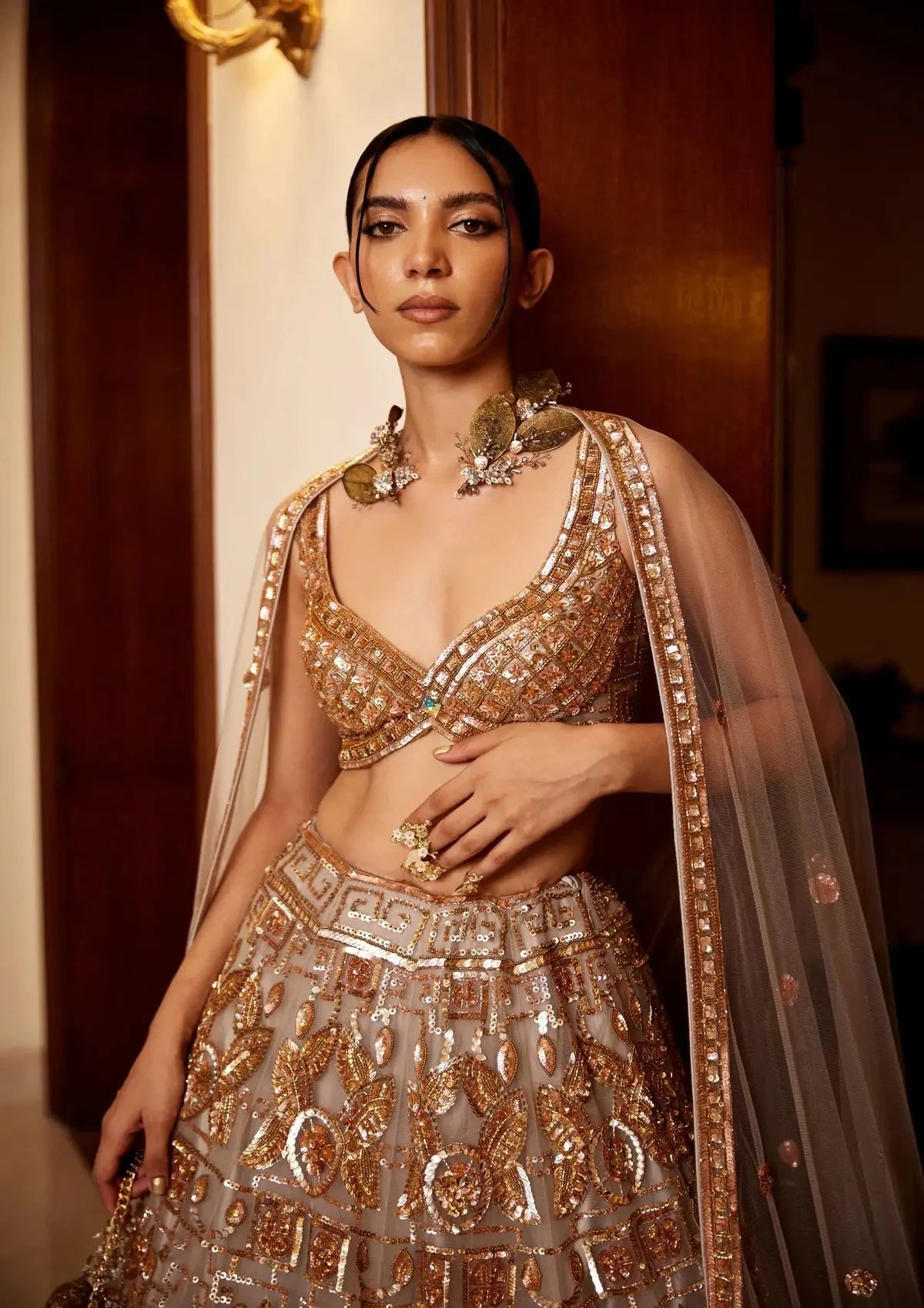 Grey Gold Lehenga - Pallodstore
