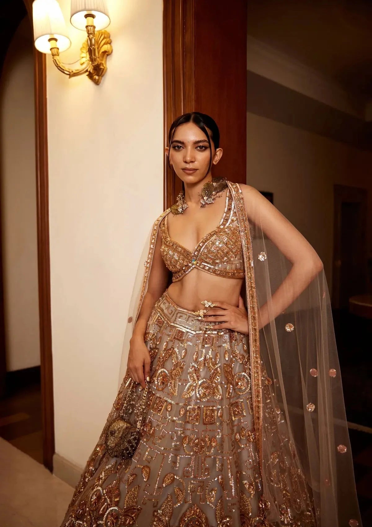 Grey Gold Lehenga - Pallodstore