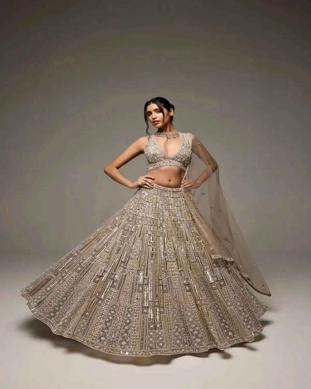 Grey Silver Opehelia Lehenga - Pallodstore