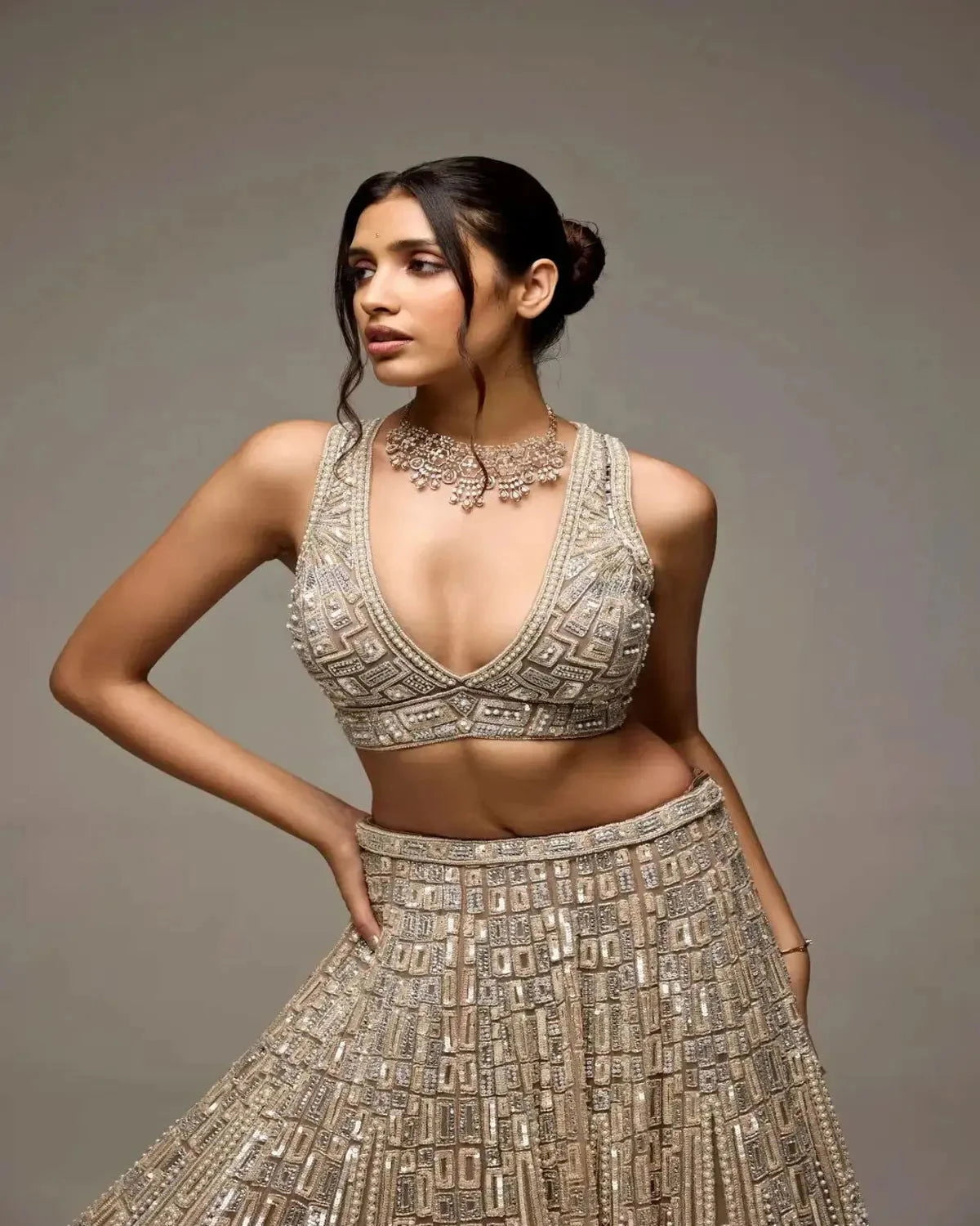 Grey Silver Opehelia Lehenga - Pallodstore