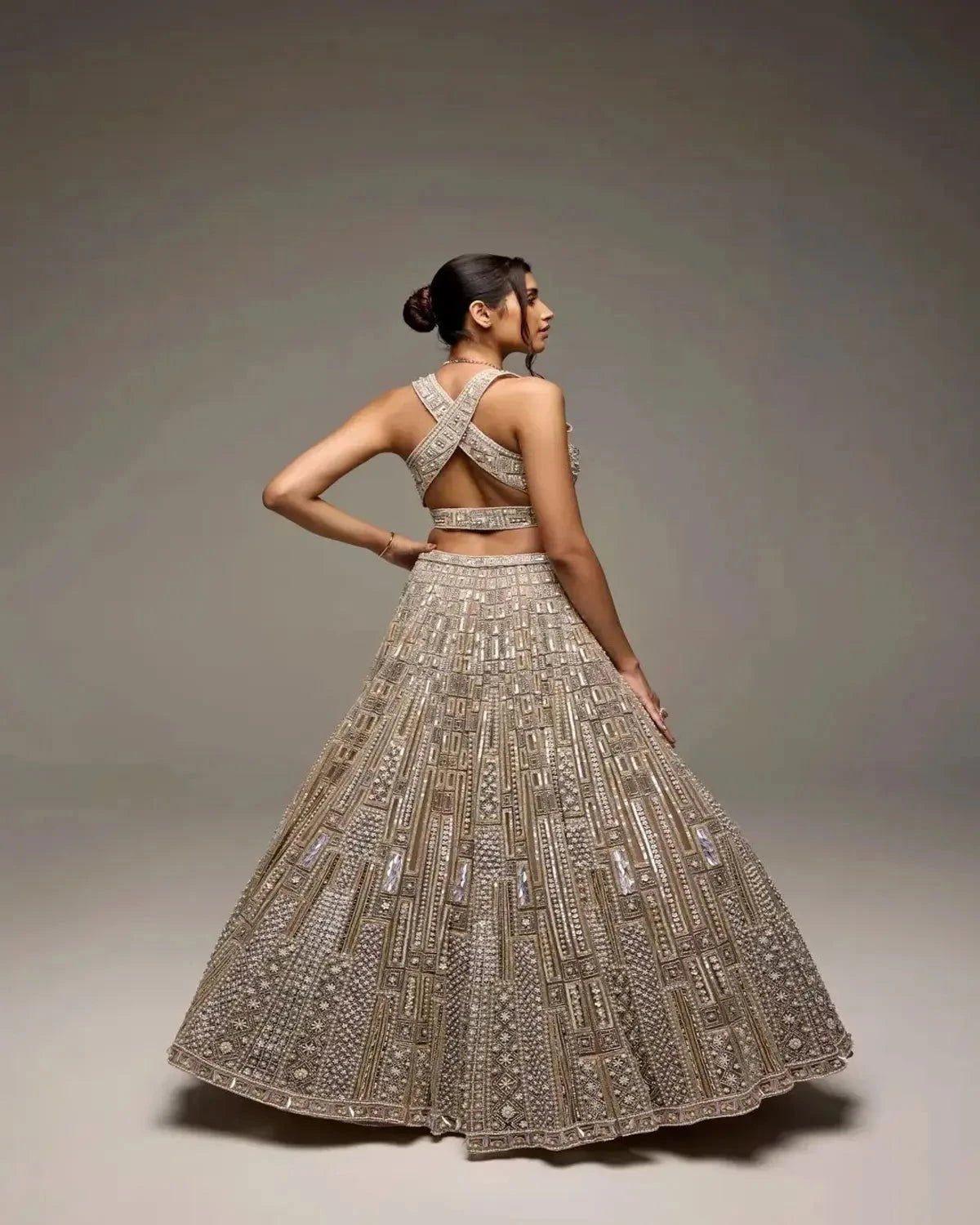 Grey Silver Opehelia Lehenga - Pallodstore