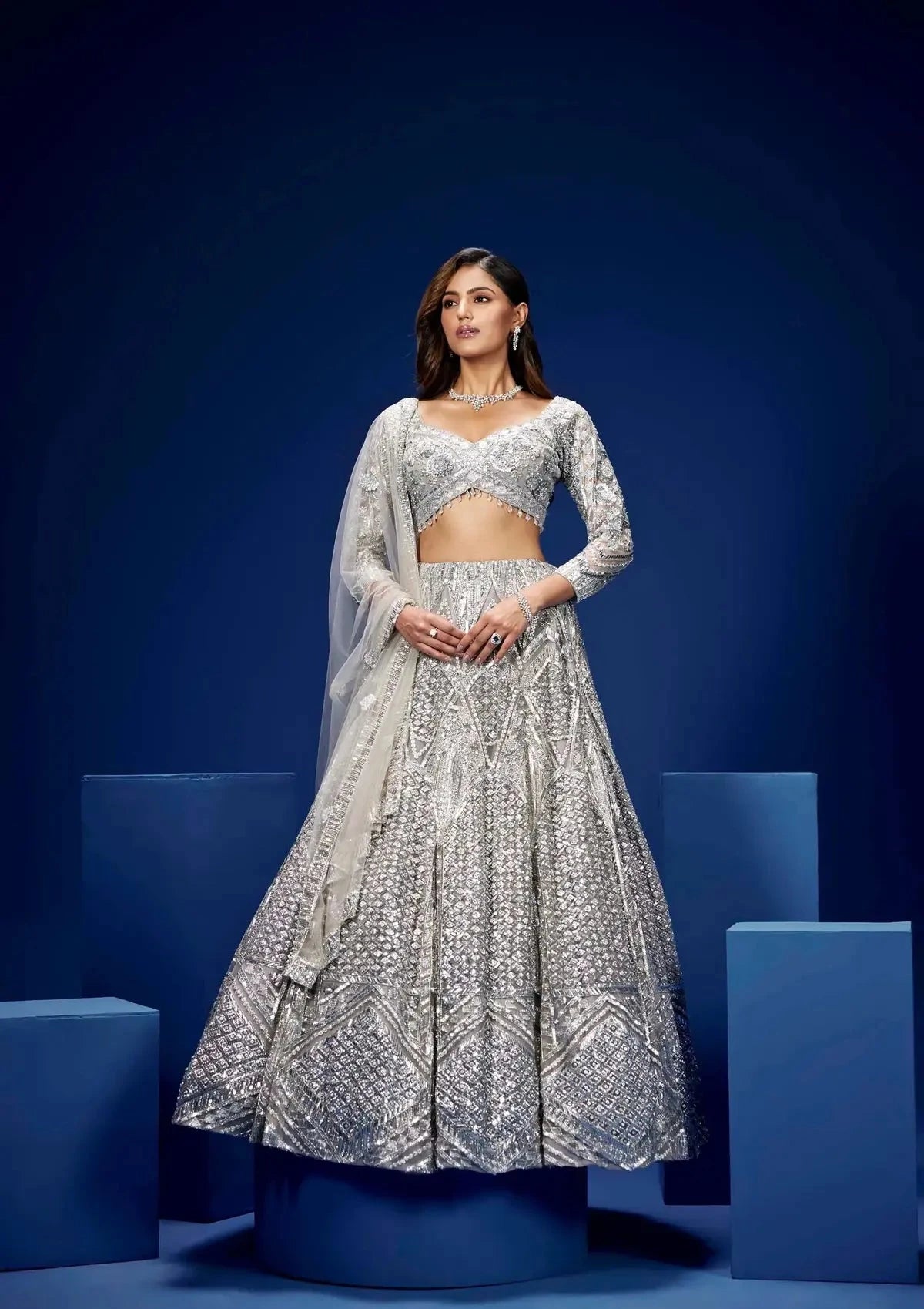 Grey and Silver Zephyr Lehenga - Pallodstore