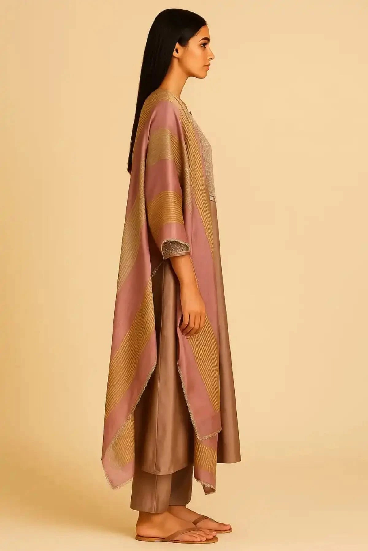 Greyish Brown A Line Anarkali Suit - Pallodstore