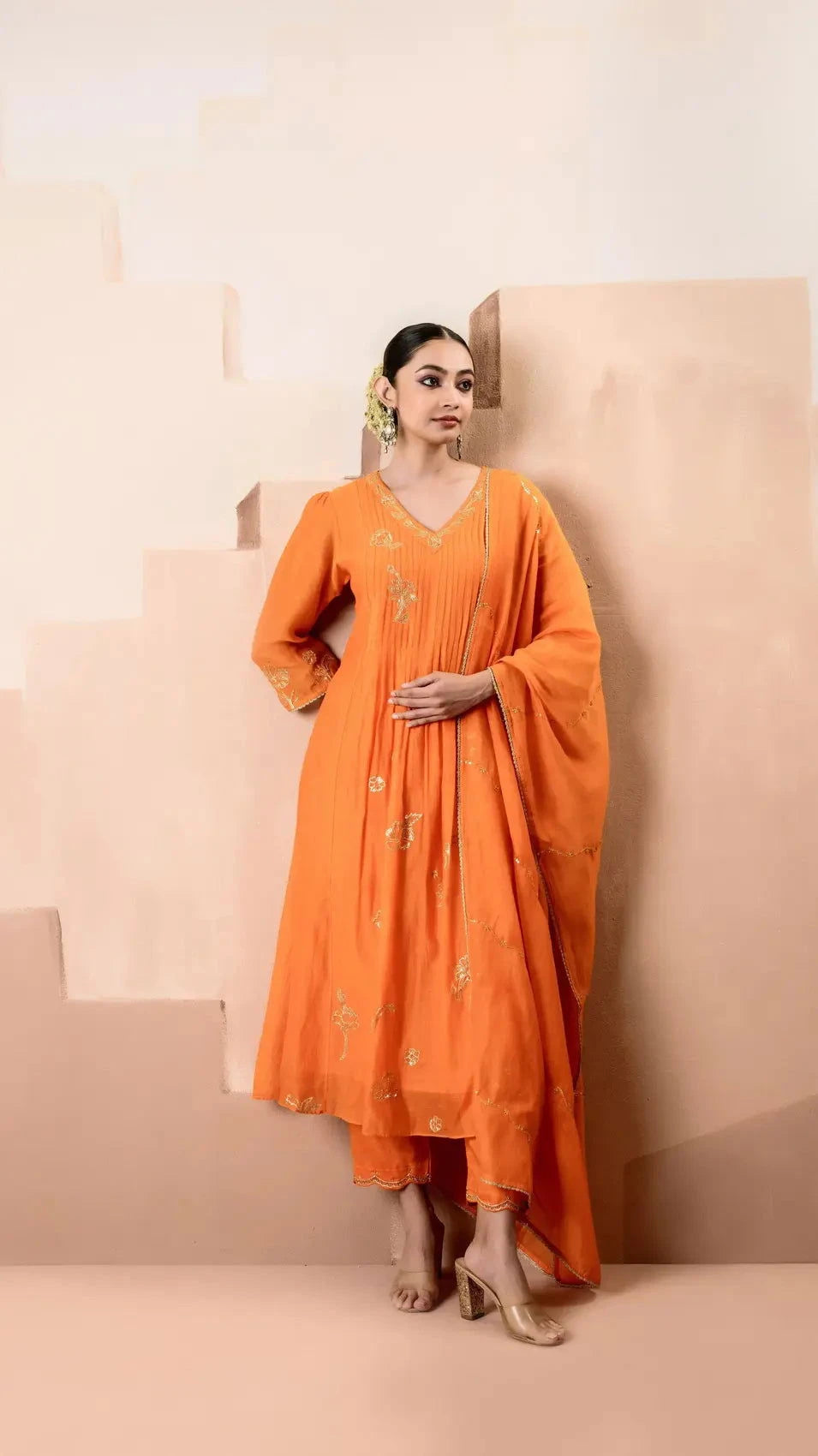 Gul A-line Orange Kurta Set - Pallodstore