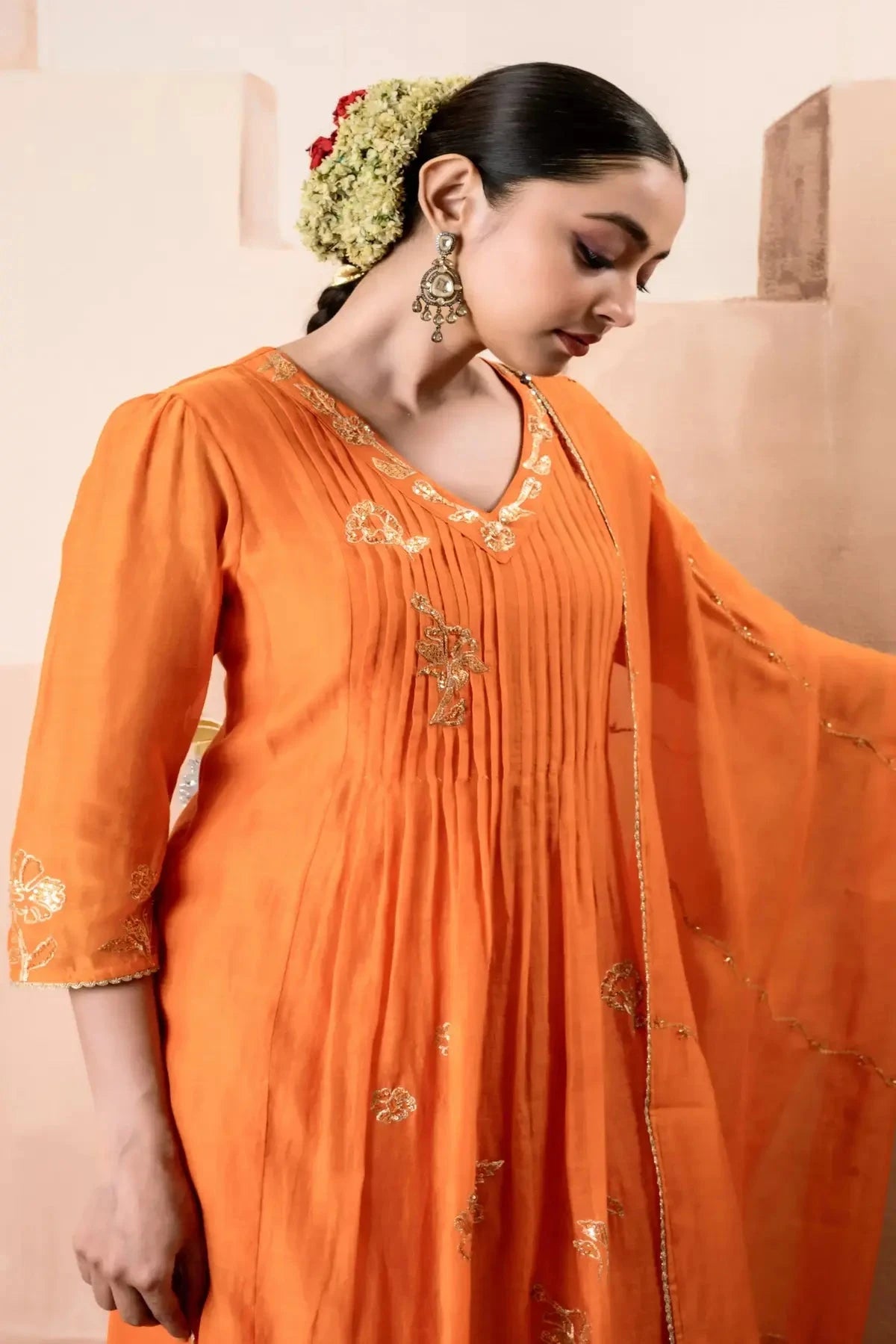Gul A-line Orange Kurta Set - Pallodstore