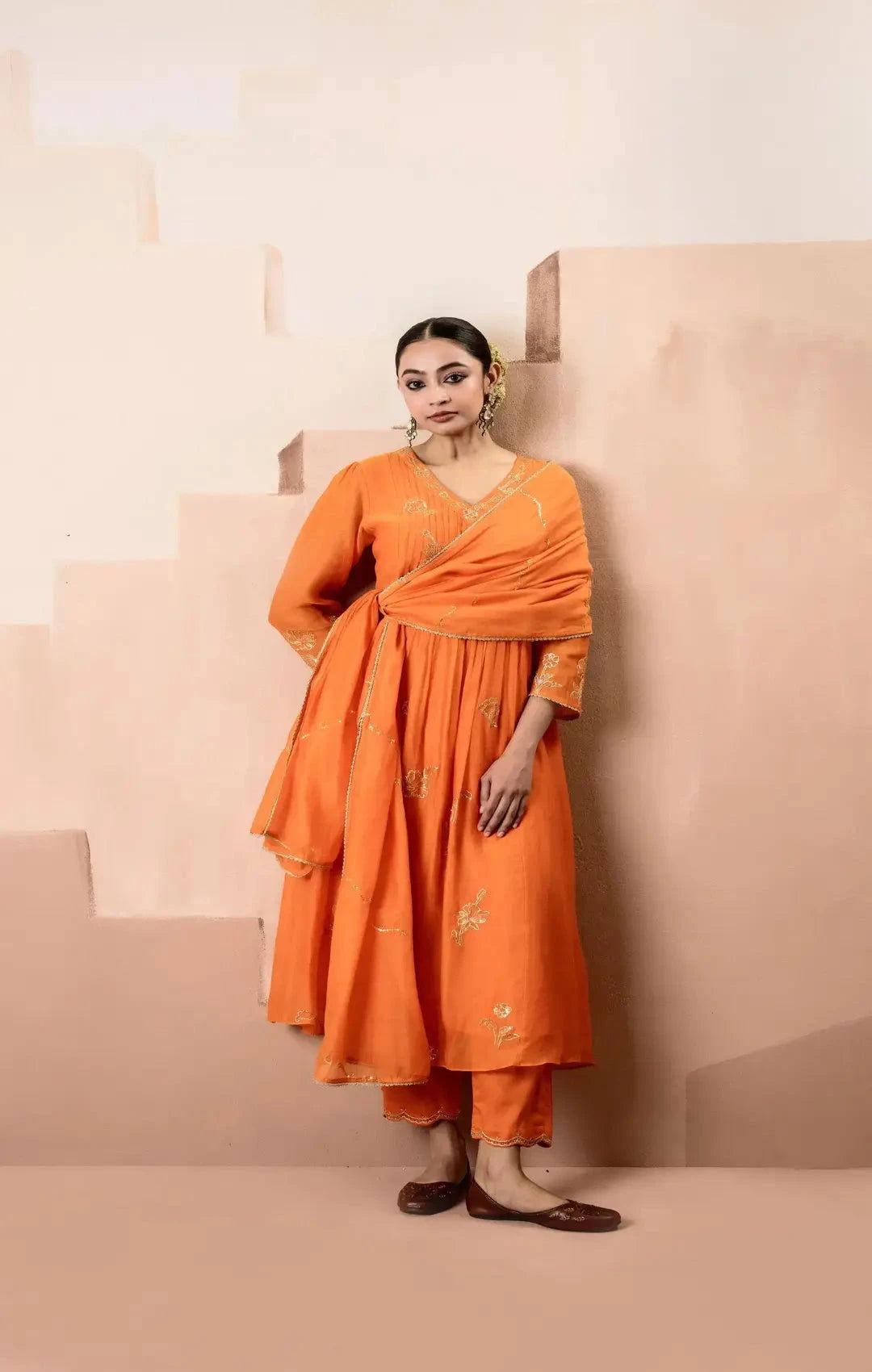 Gul A-line Orange Kurta Set - Pallodstore