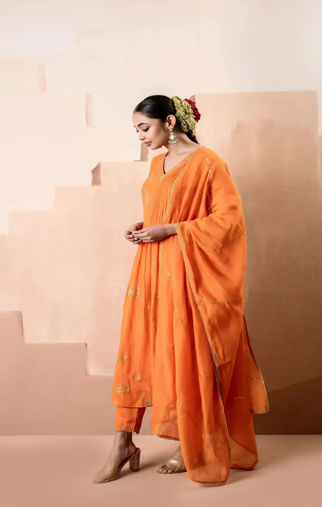 Gul A-line Orange Kurta Set - Pallodstore
