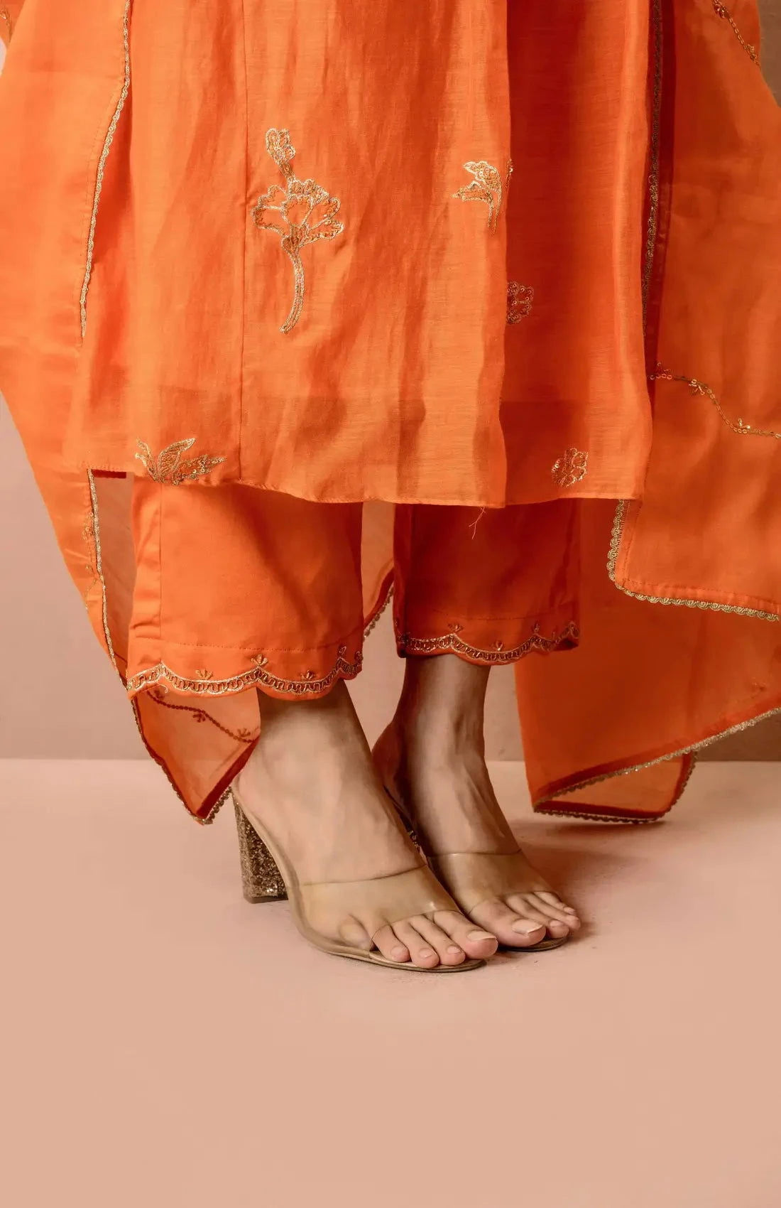 Gul A-line Orange Kurta Set - Pallodstore
