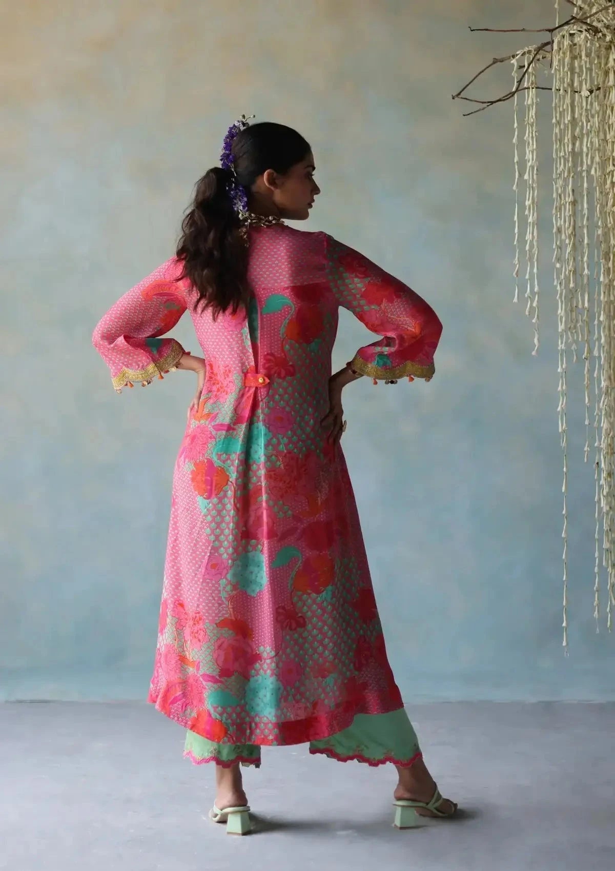 Gul Bright Pink Printed Front Pleat Kurta Set - Pallodstore