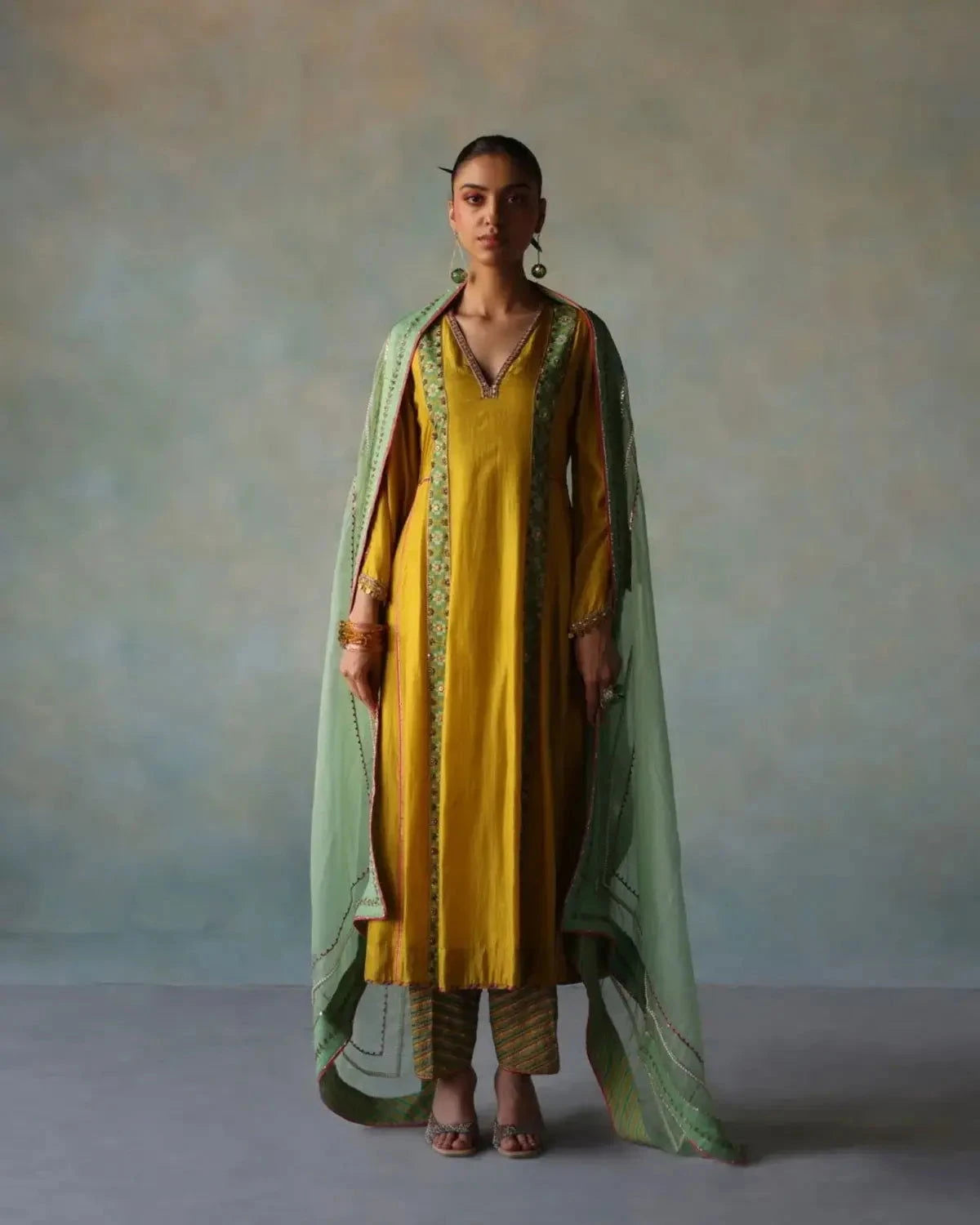 Gul Lime Yellow Side Kali Crepe Kurta Set - Pallodstore