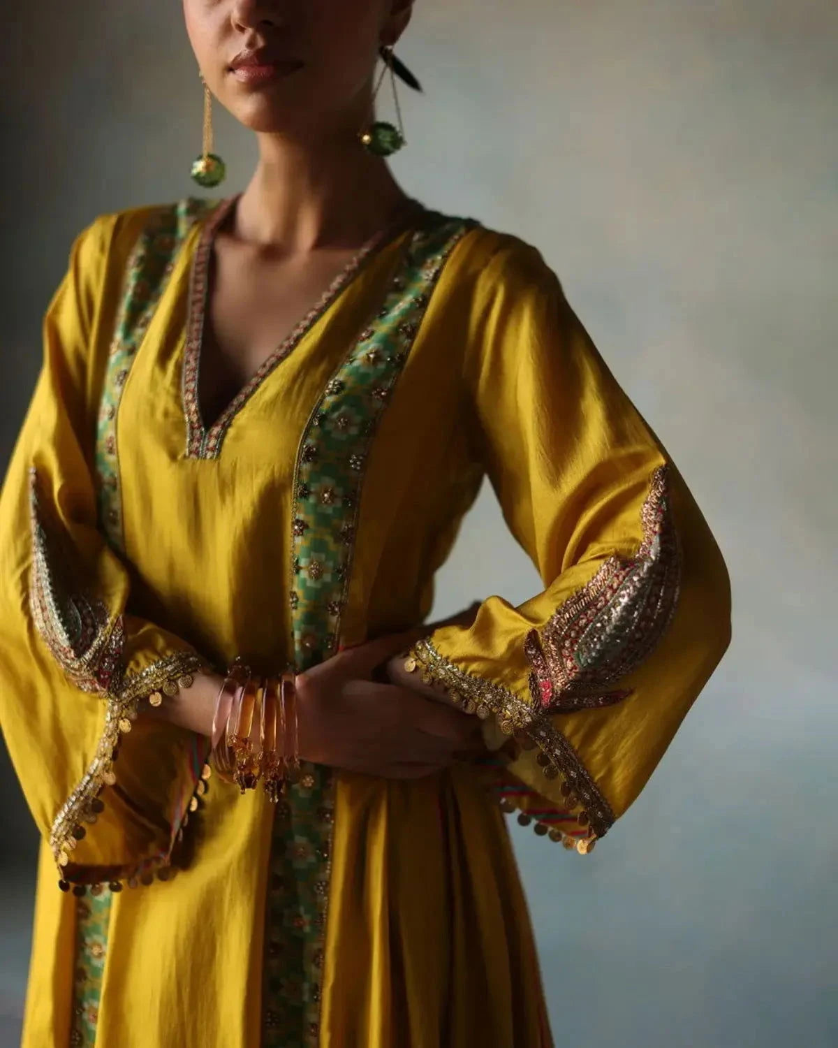 Gul Lime Yellow Side Kali Crepe Kurta Set - Pallodstore