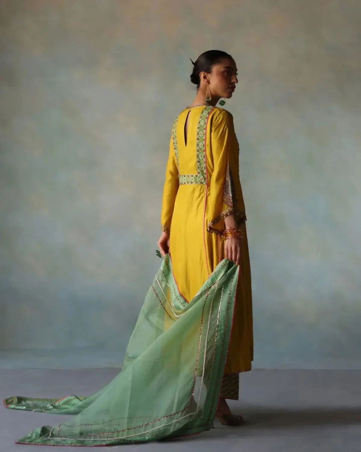 Gul Lime Yellow Side Kali Crepe Kurta Set - Pallodstore