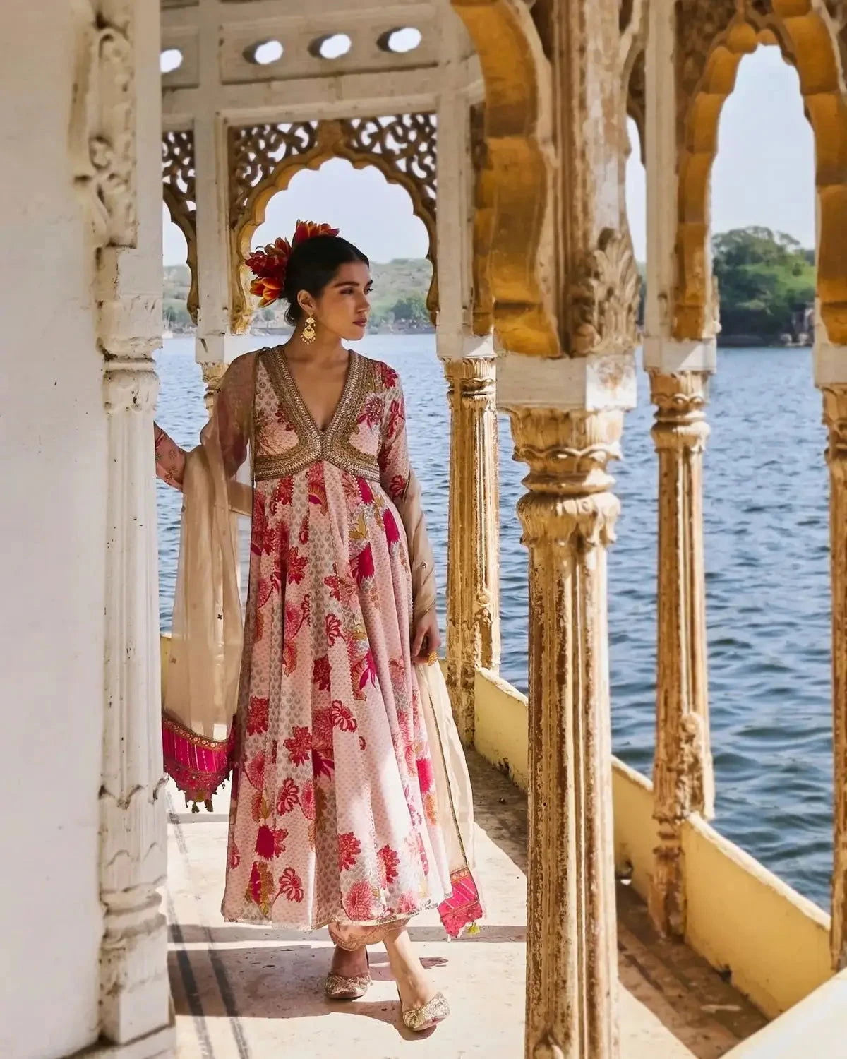 Gul Nude Pink Anarkali Set - Pallodstore