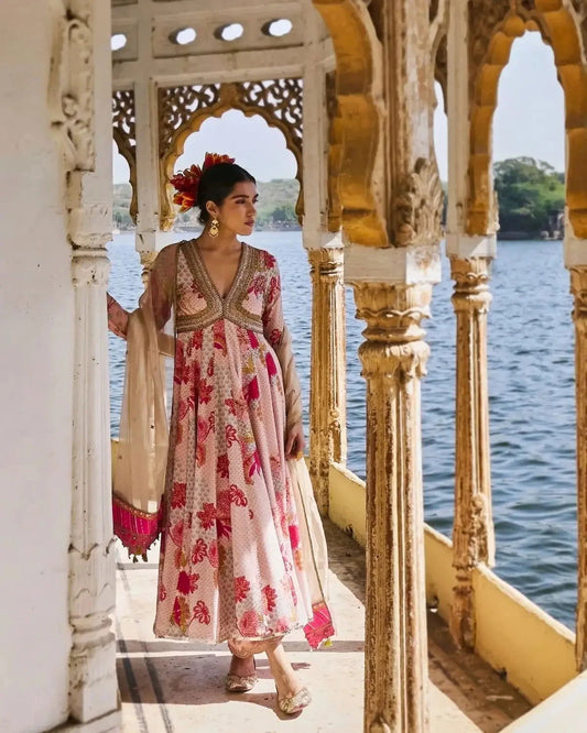 Gul Nude Pink Anarkali Set - Pallodstore
