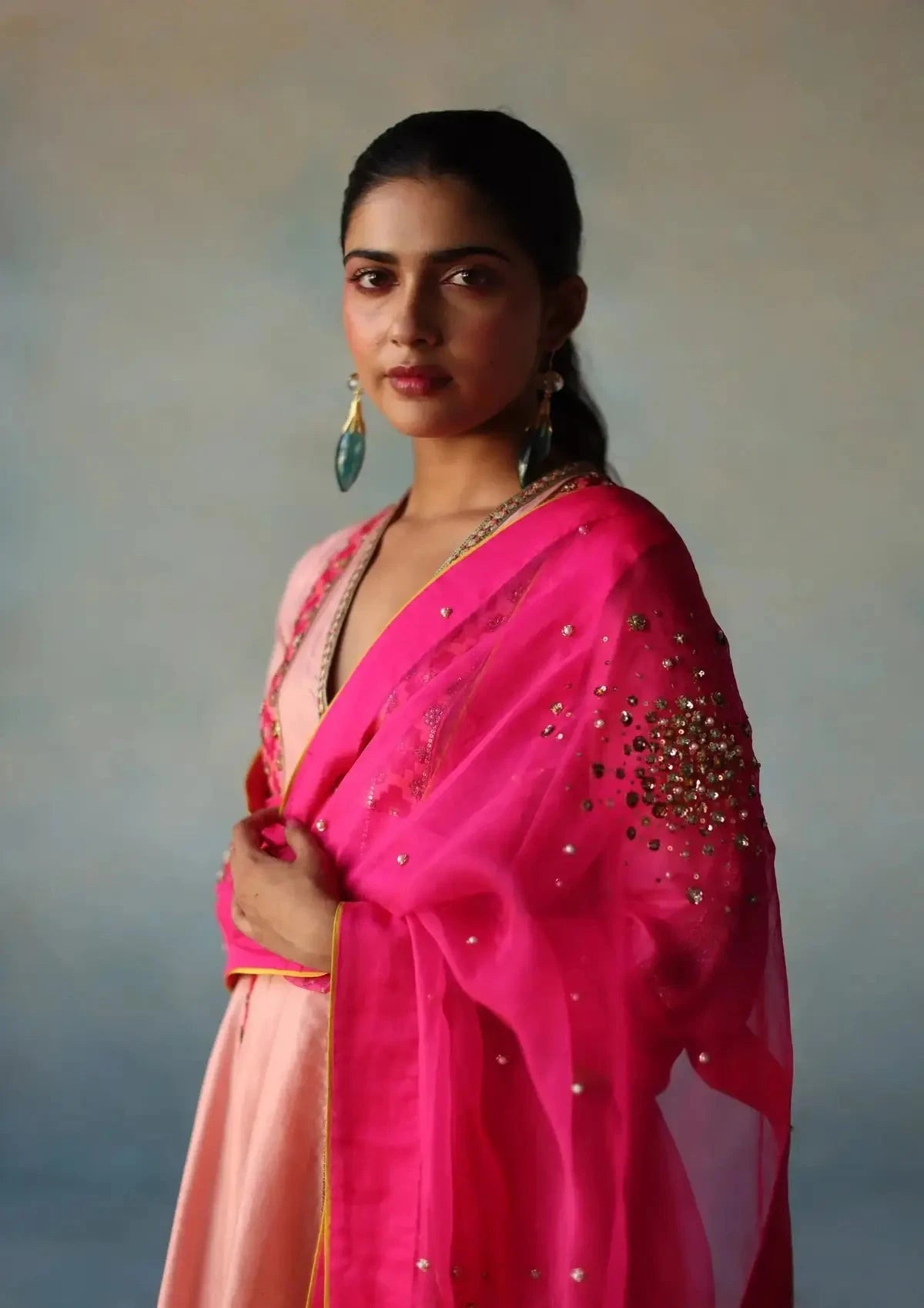 Gul Nude Pink Side Kali Silk Kurta Set - Pallodstore