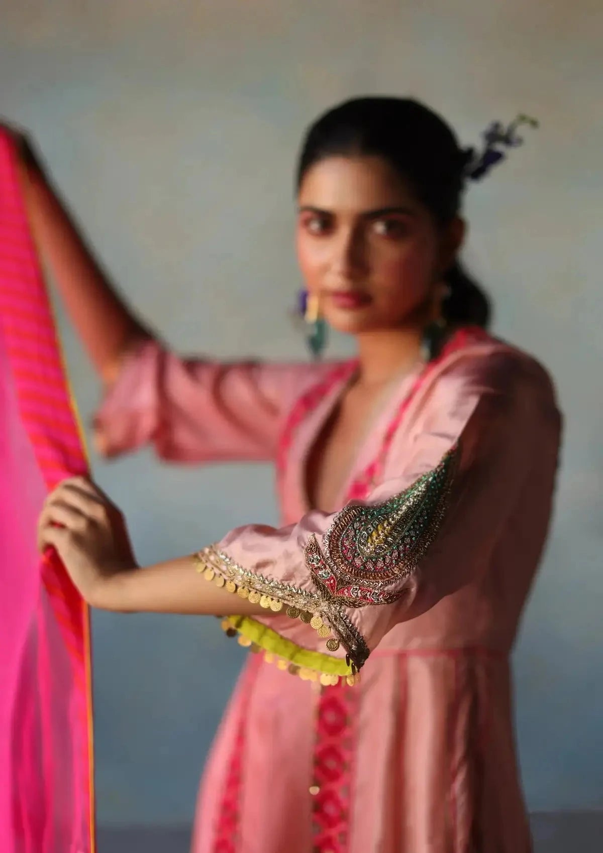 Gul Nude Pink Side Kali Silk Kurta Set - Pallodstore