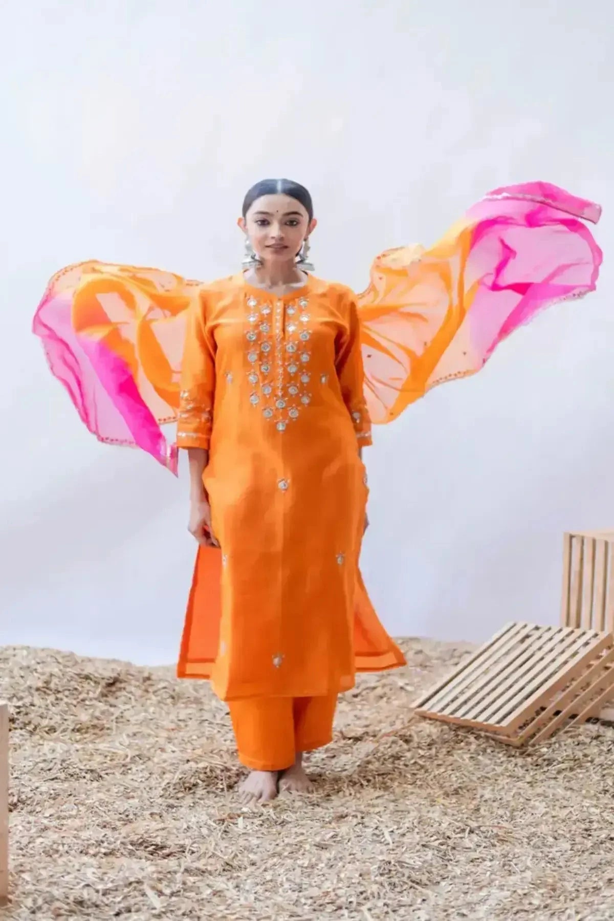 Gulmina Orange Kurta Set - Pallodstore