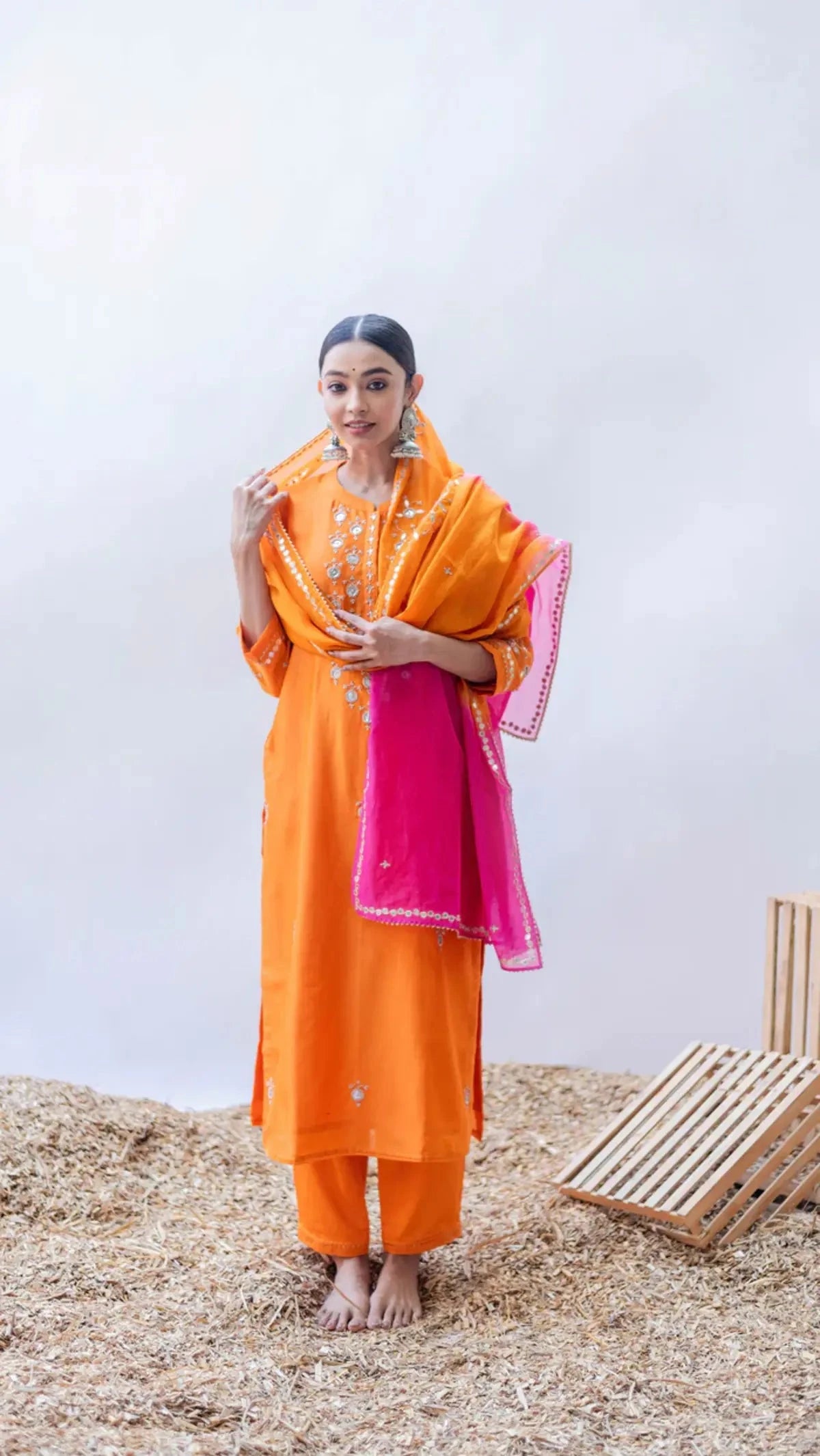 Gulmina Orange Kurta Set - Pallodstore