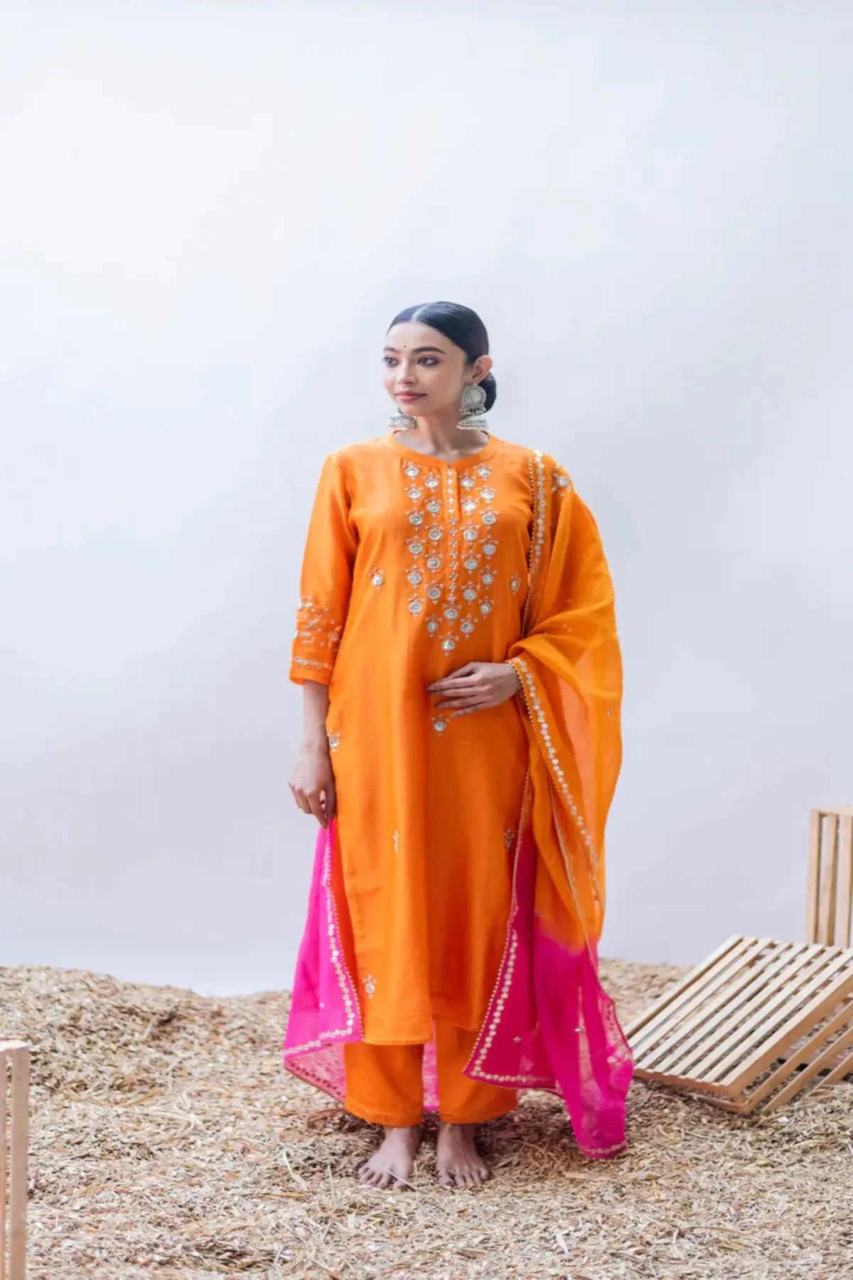 Gulmina Orange Kurta Set - Pallodstore