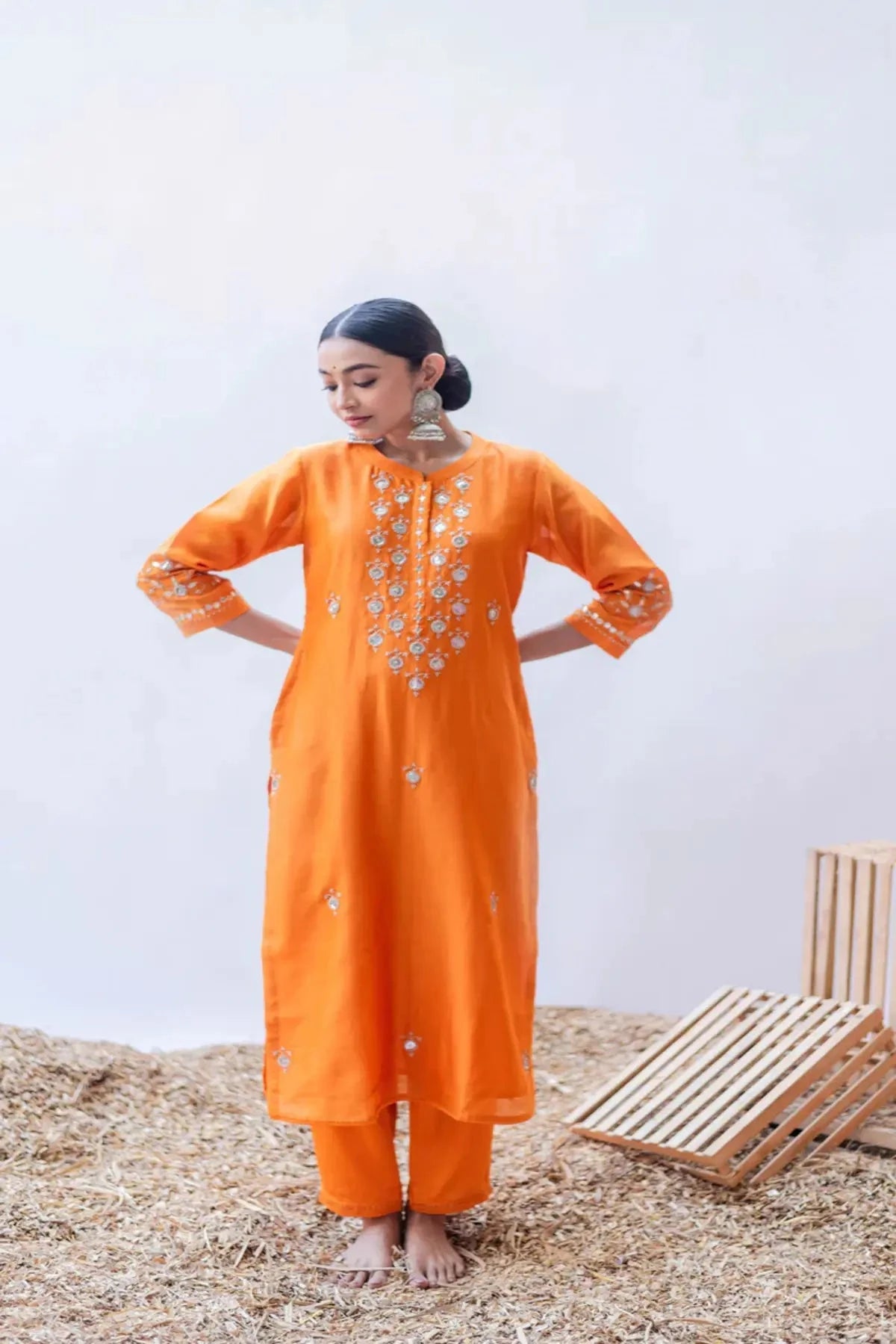 Gulmina Orange Kurta Set - Pallodstore