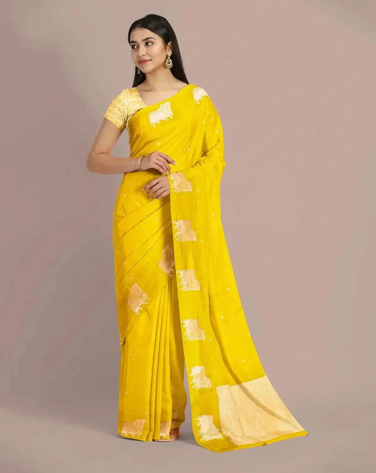 HandWoven Citrine Yellow Banarasi silk Saree - Pallodstore