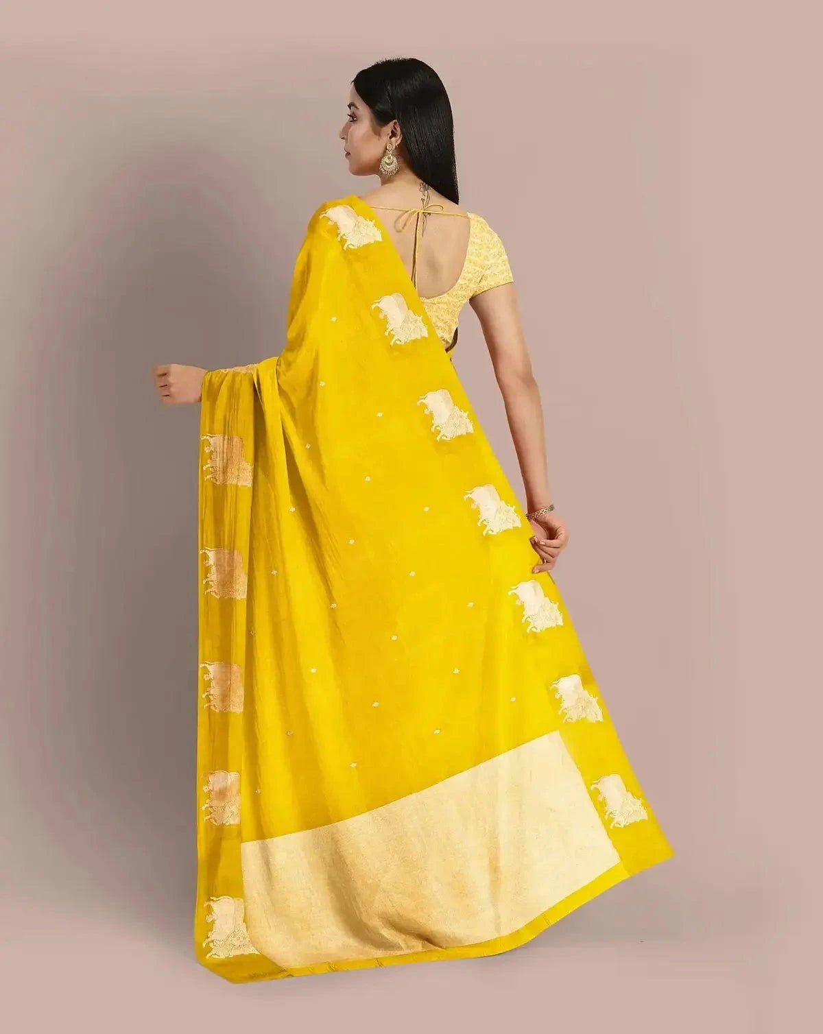 HandWoven Citrine Yellow Banarasi silk Saree - Pallodstore