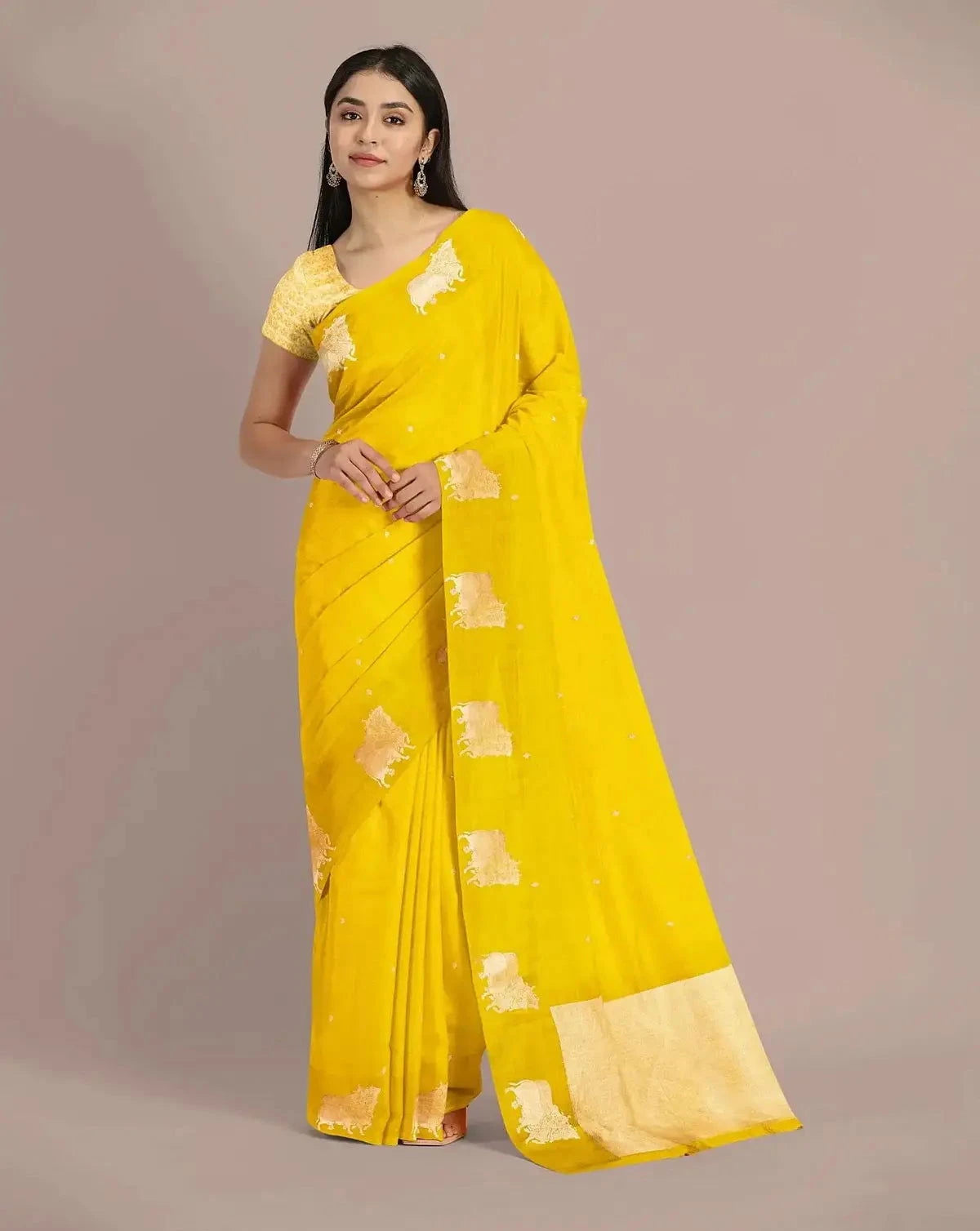 HandWoven Citrine Yellow Banarasi silk Saree - Pallodstore
