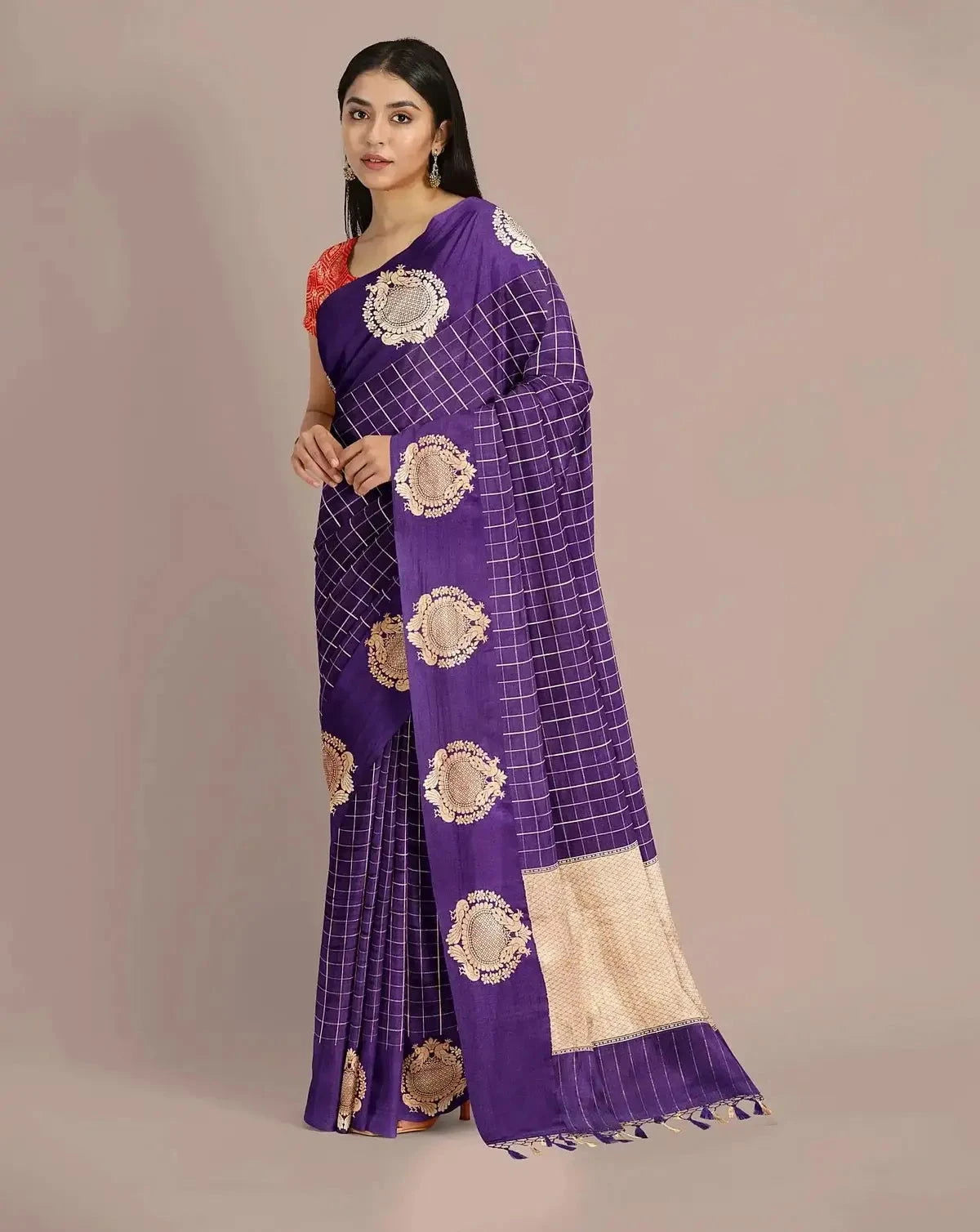 HandWoven Purple Satin Silk Saree - Pallodstore