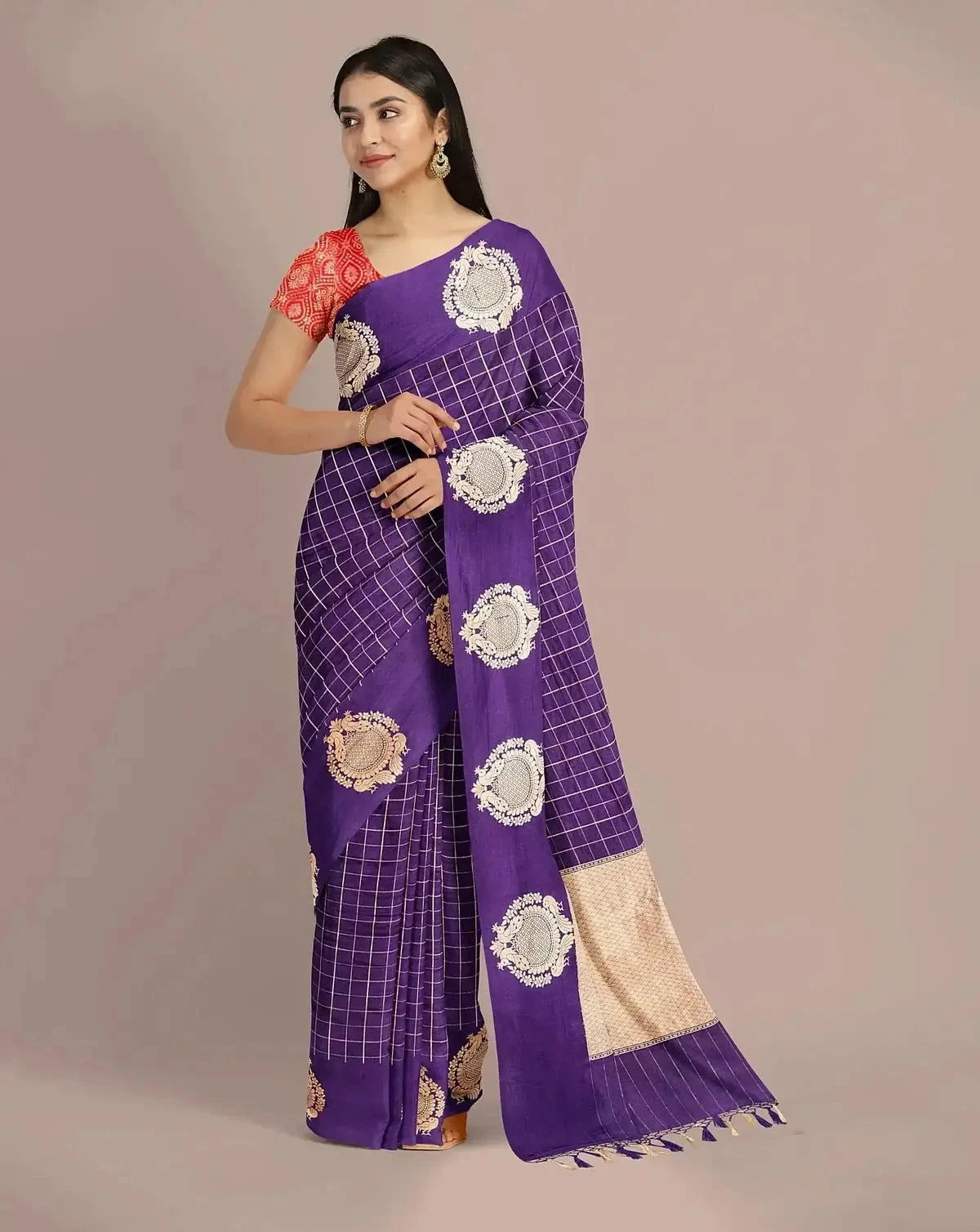 HandWoven Purple Satin Silk Saree - Pallodstore