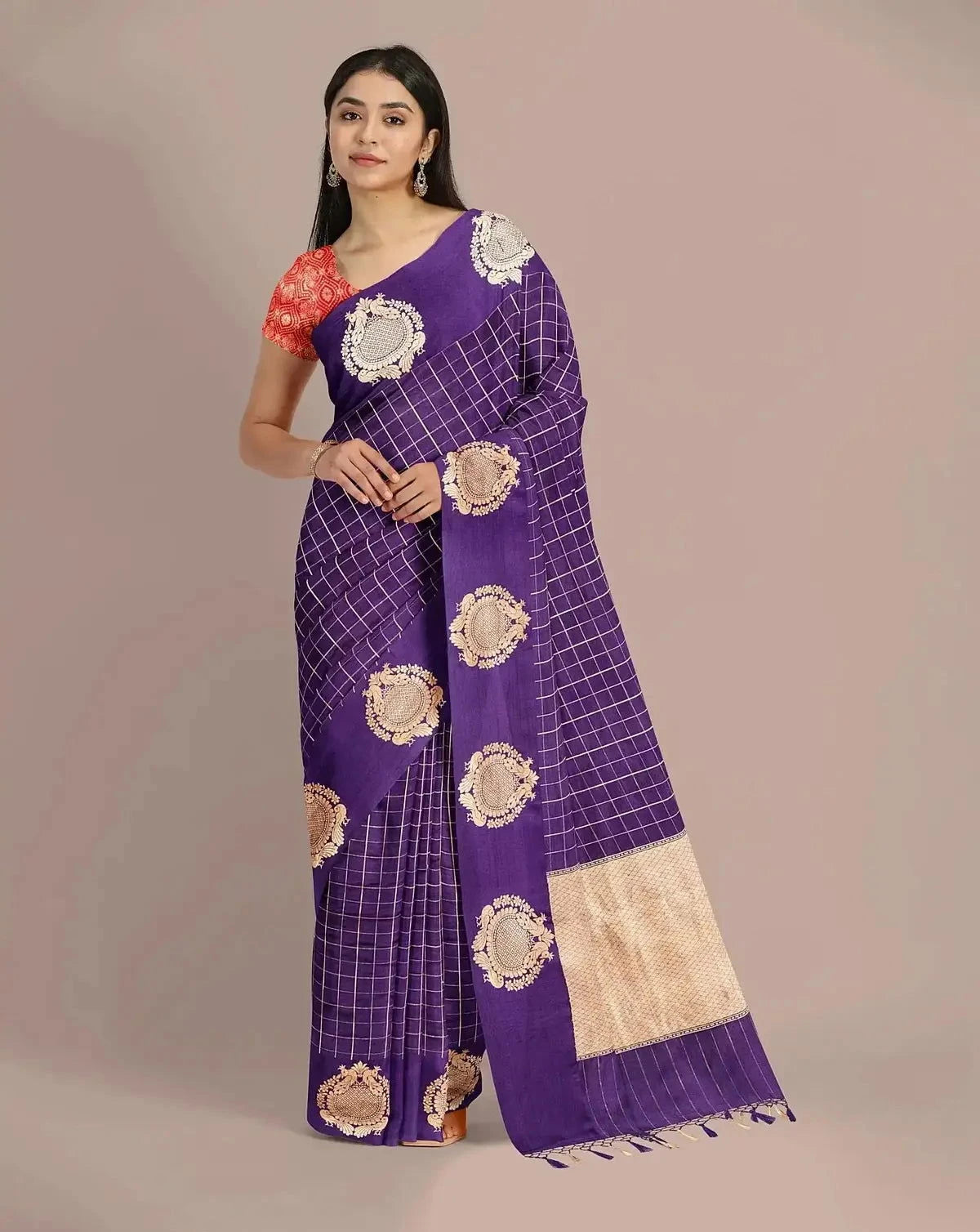 HandWoven Purple Satin Silk Saree - Pallodstore