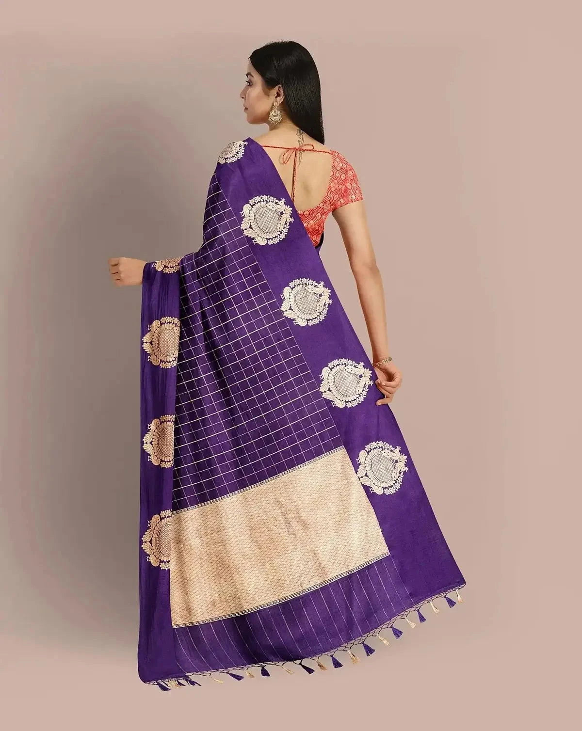 HandWoven Purple Satin Silk Saree - Pallodstore