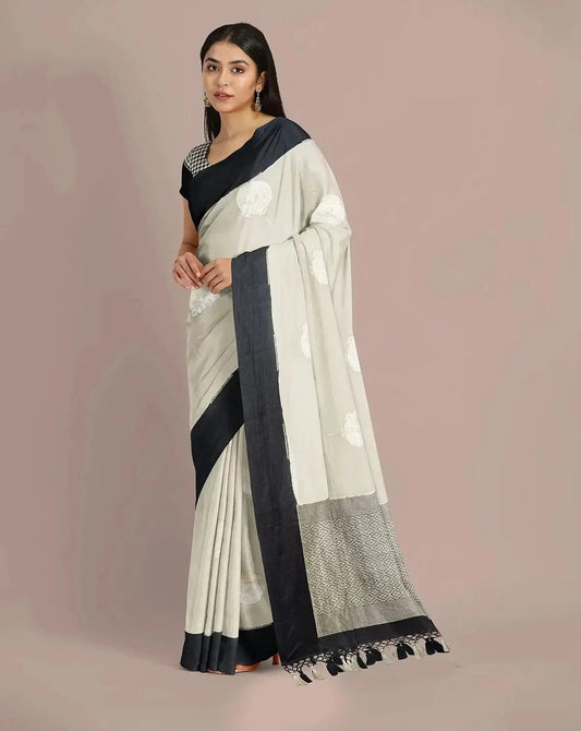 HandWoven Warm White Moonga Georgette - Pallodstore
