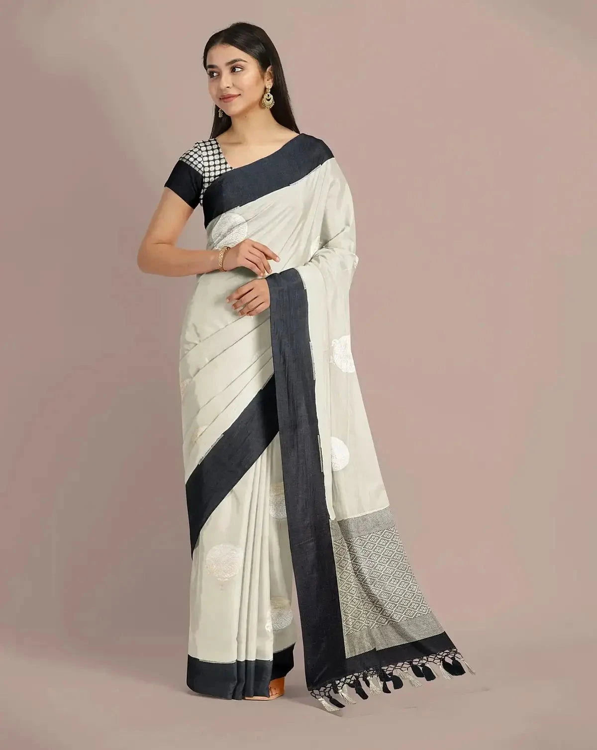HandWoven Warm White Moonga Georgette - Pallodstore