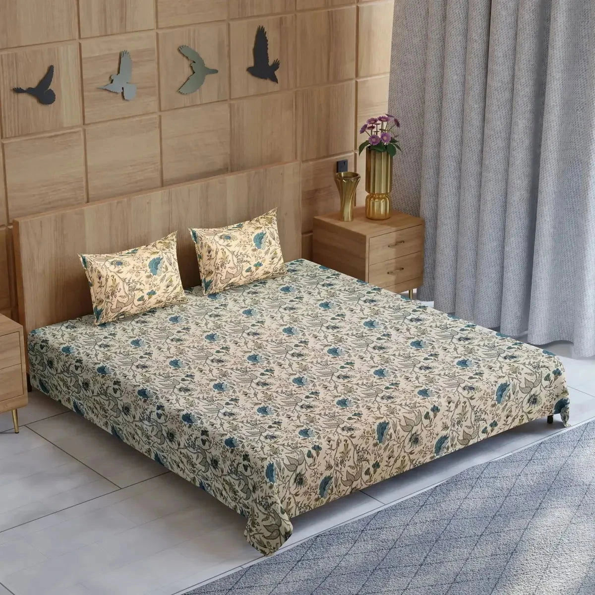 Hand Block Printed Blue Color Double Bedsheet - Pallodstore