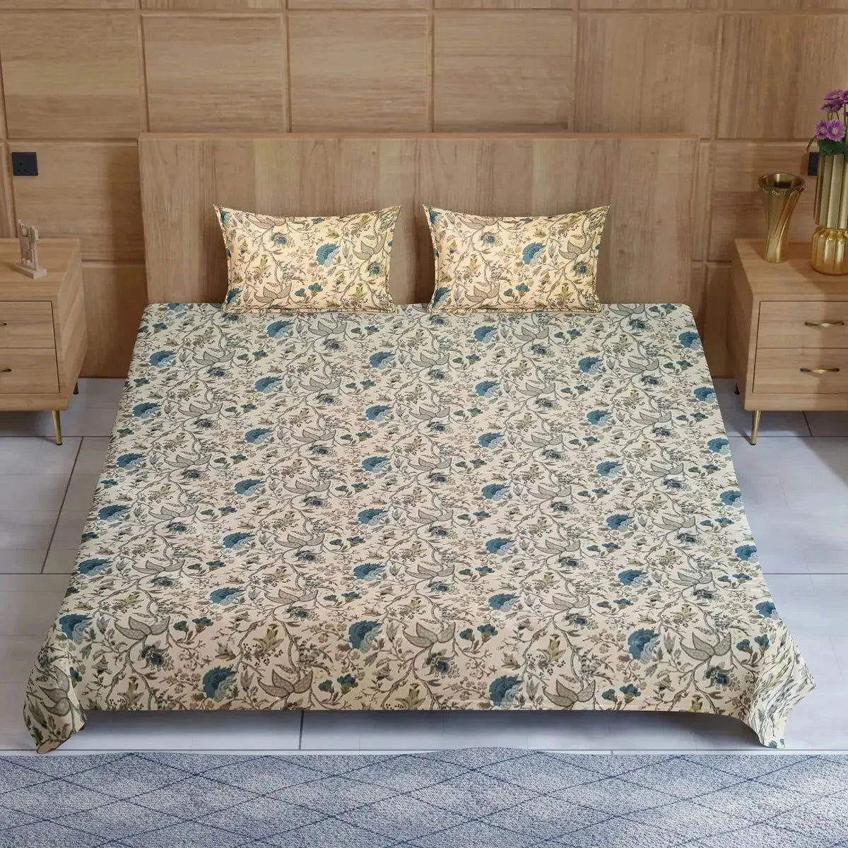 Hand Block Printed Blue Color Double Bedsheet - Pallodstore