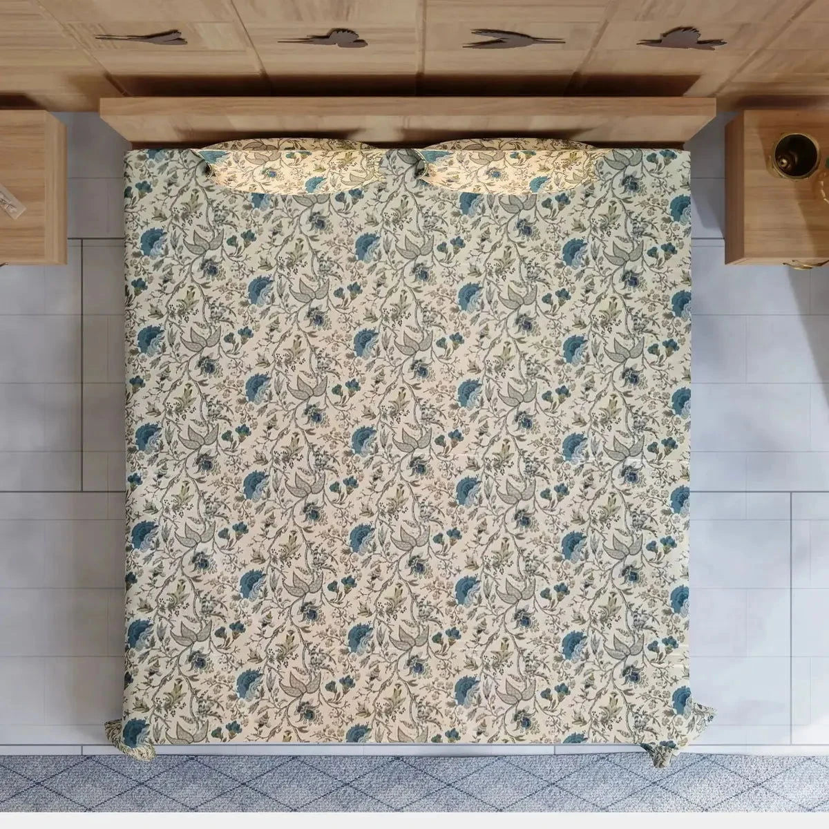 Hand Block Printed Blue Color Double Bedsheet - Pallodstore