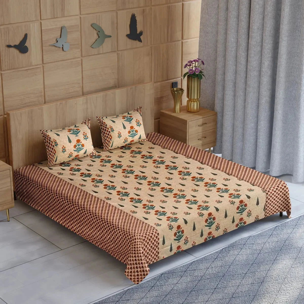 Hand Block Printed Multicolor Double Bedsheet - Pallodstore
