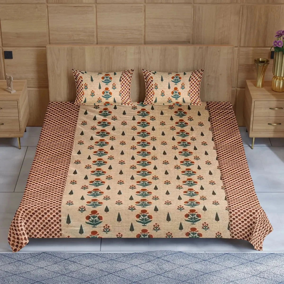 Hand Block Printed Multicolor Double Bedsheet - Pallodstore