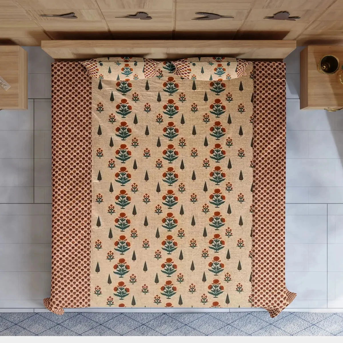 Hand Block Printed Multicolor Double Bedsheet - Pallodstore