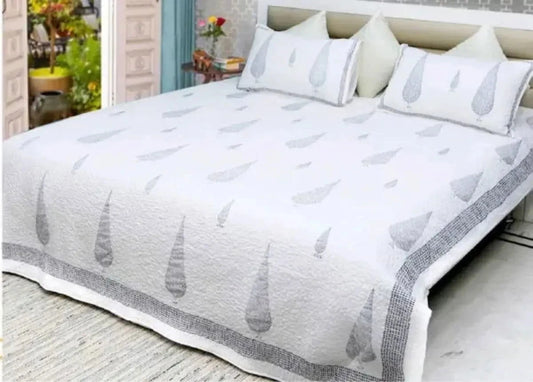 Hand Block Printed Neomi Cypruss Grey Quilted Reversible Unique Design Set - Pallodstore